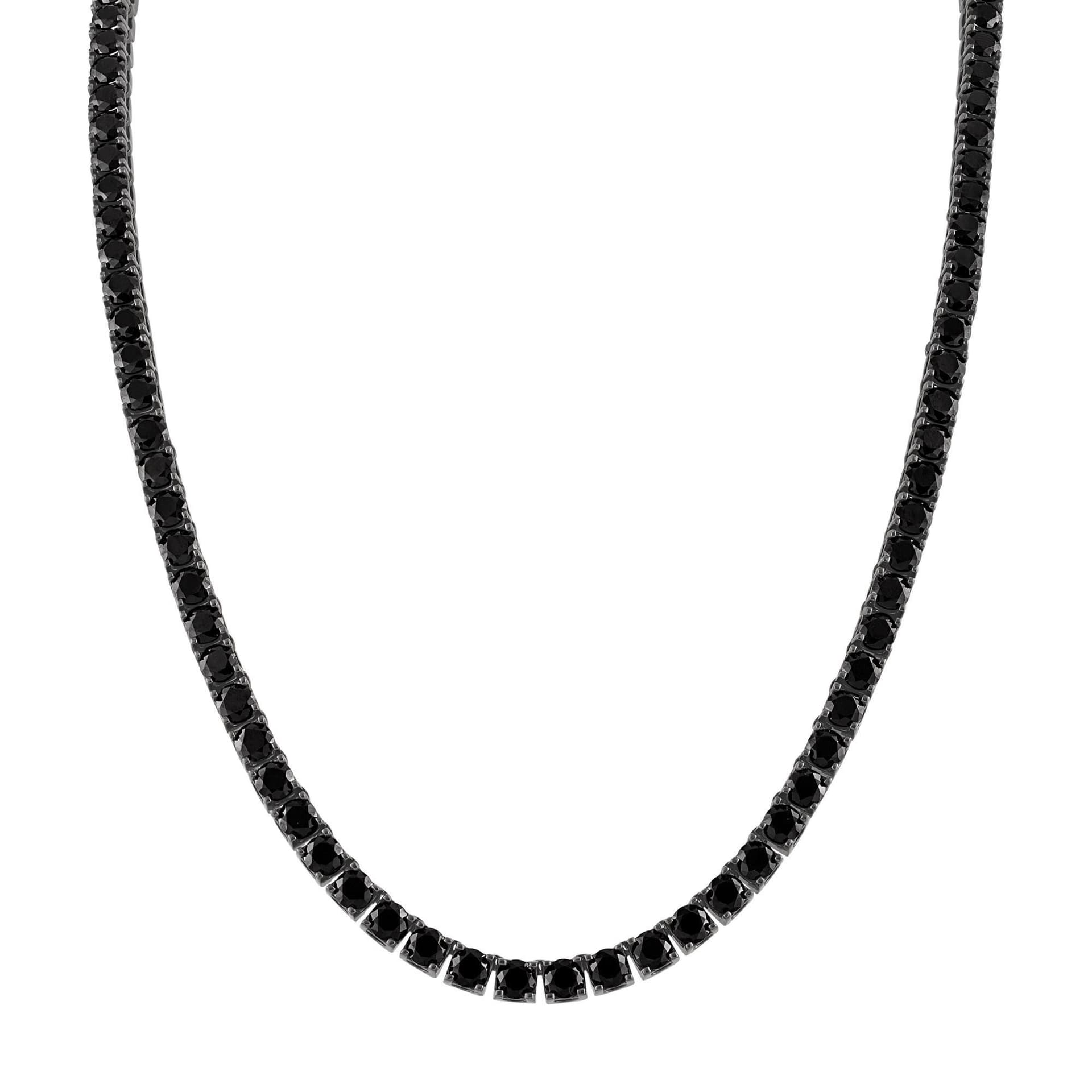 Classic Black Sterling Silver & Black Spinel Tennis Necklace 22"