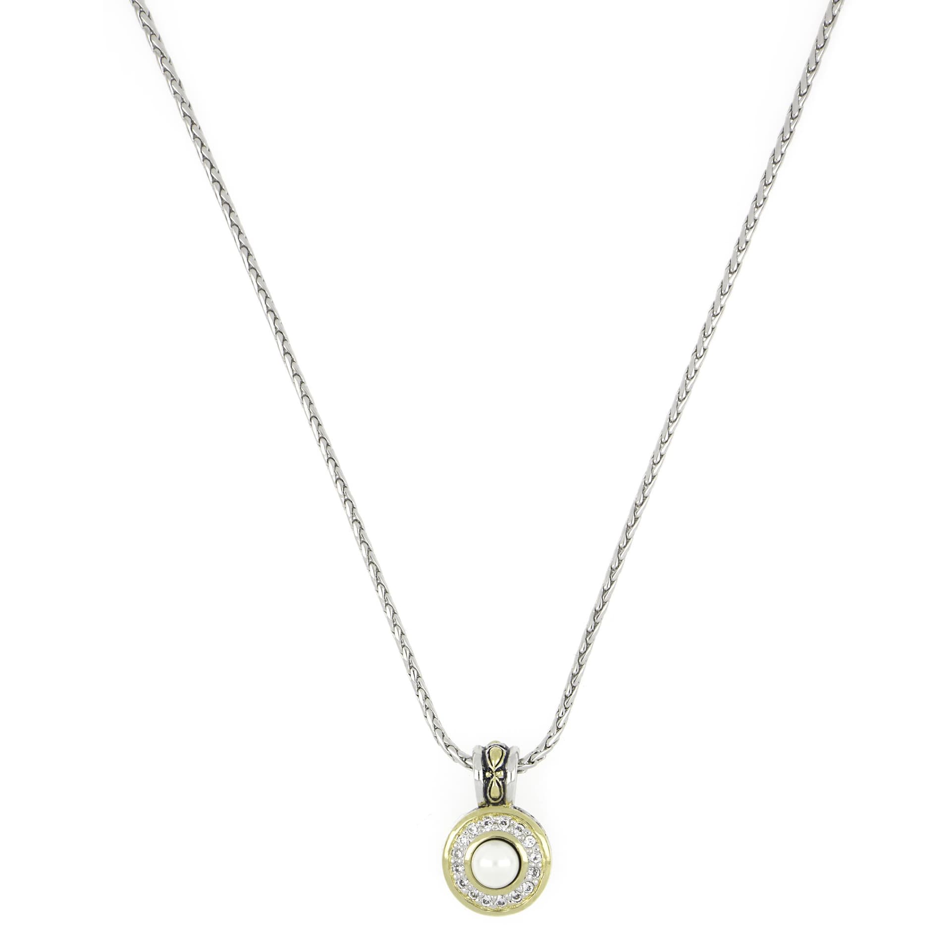 Perola Pave CZ & White Seashell Pearl Pendant 6mm. Length: 16" - 18" adjustable 1"L x 5/8"W