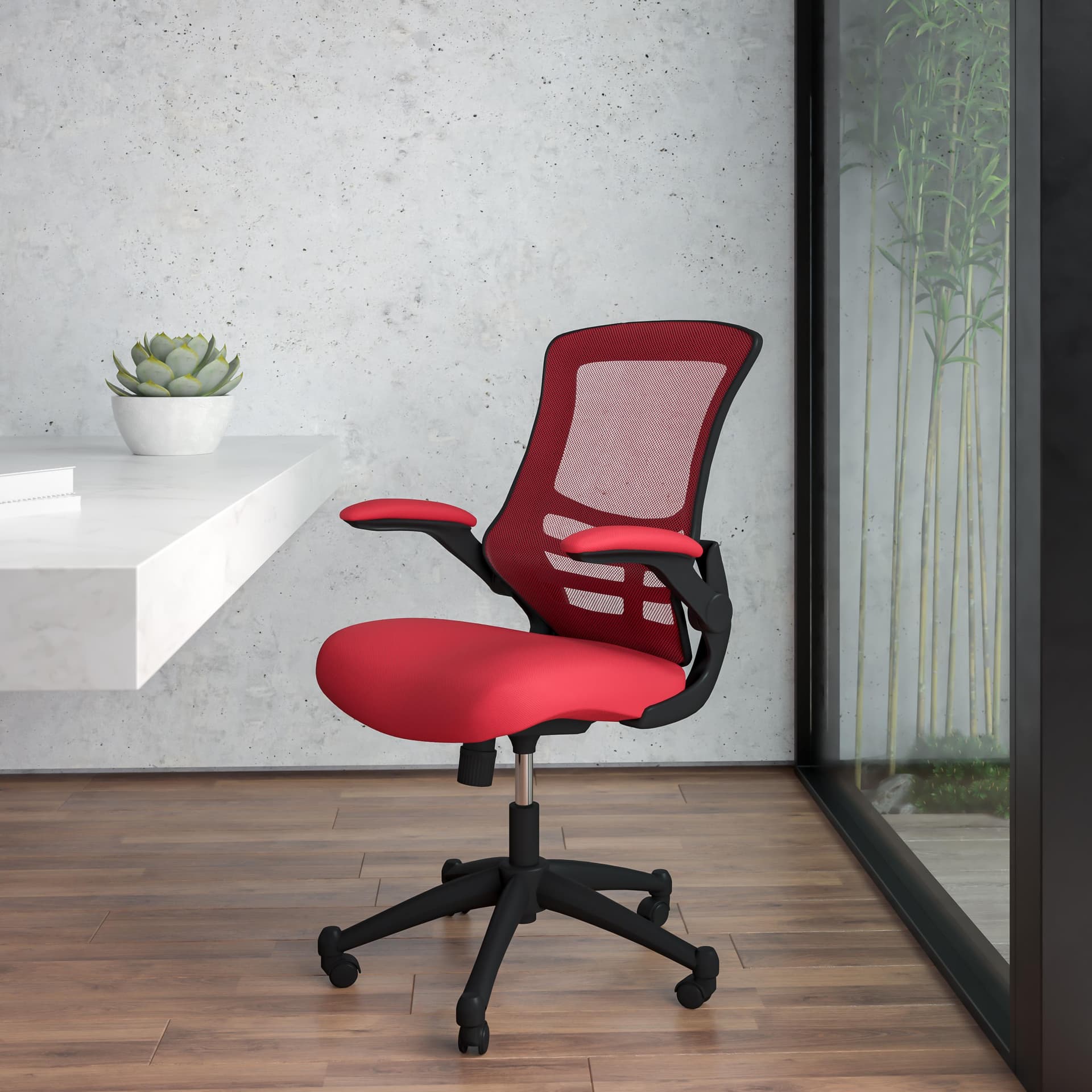 Mid-Back White Mesh Swivel Ergonomic Task Office Chair with Flip-Up Arms