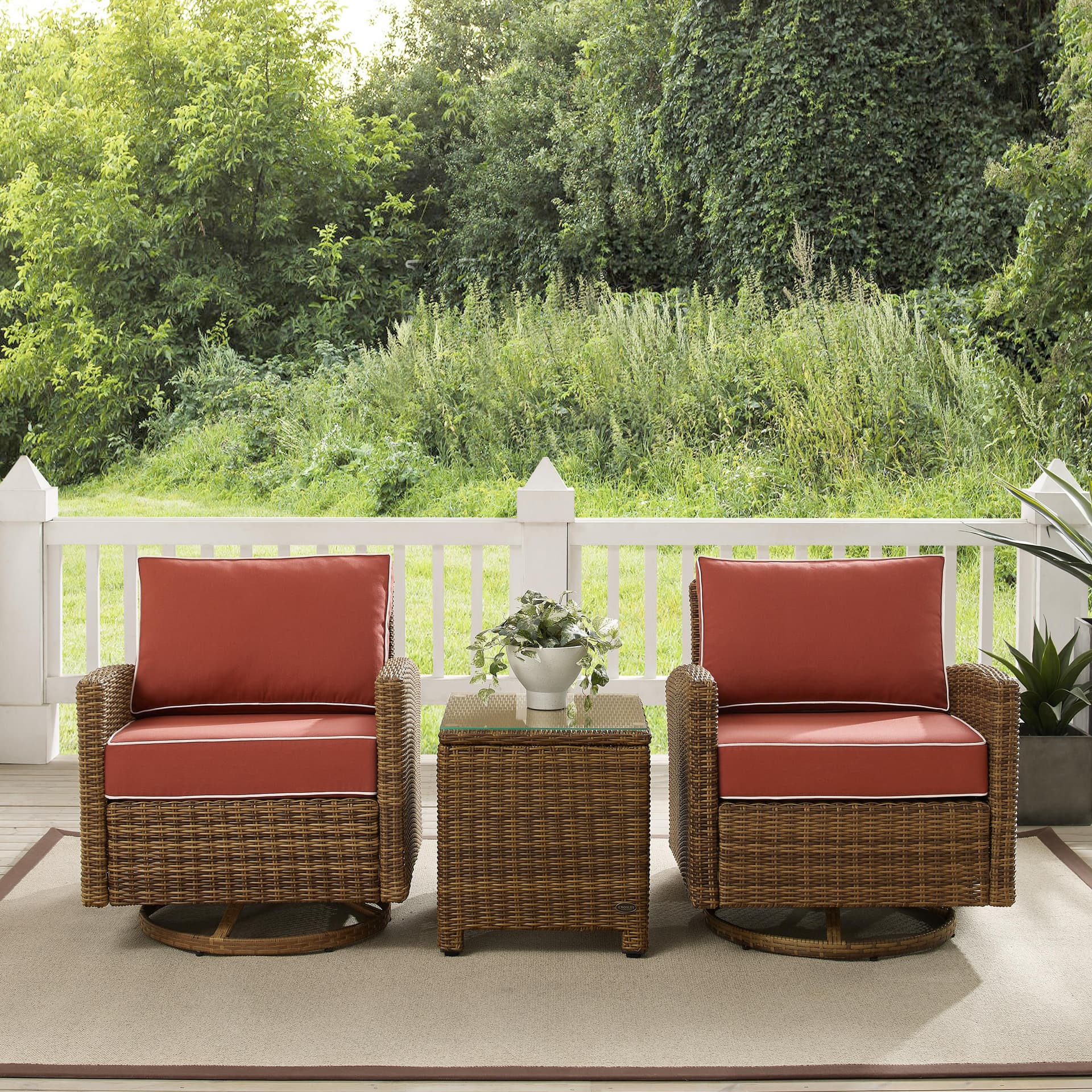 Bradenton 3Pc Wicker Swivel Rocker Outdoor Chair Set
