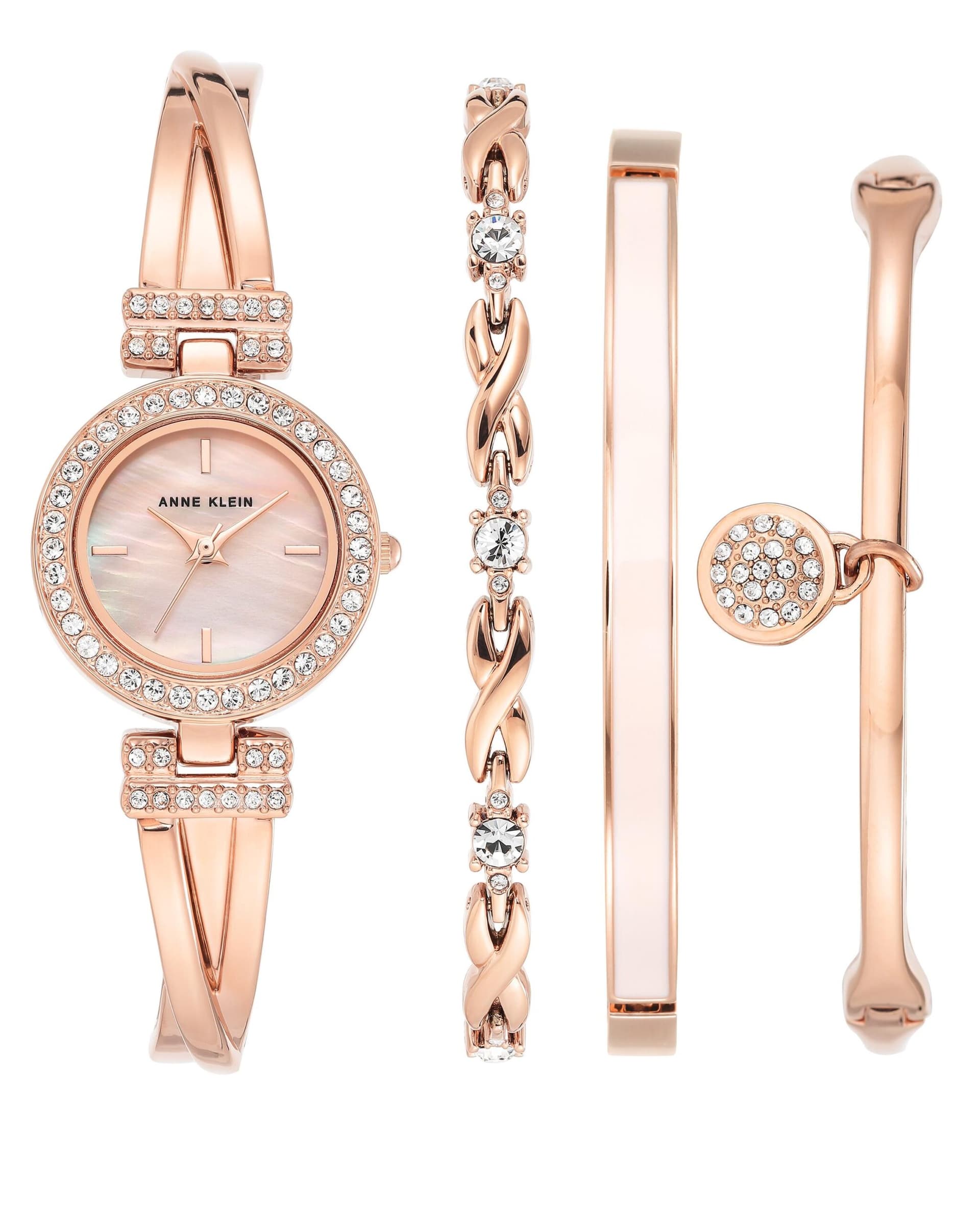 Women's Rose Gold Bracelet Watch Set