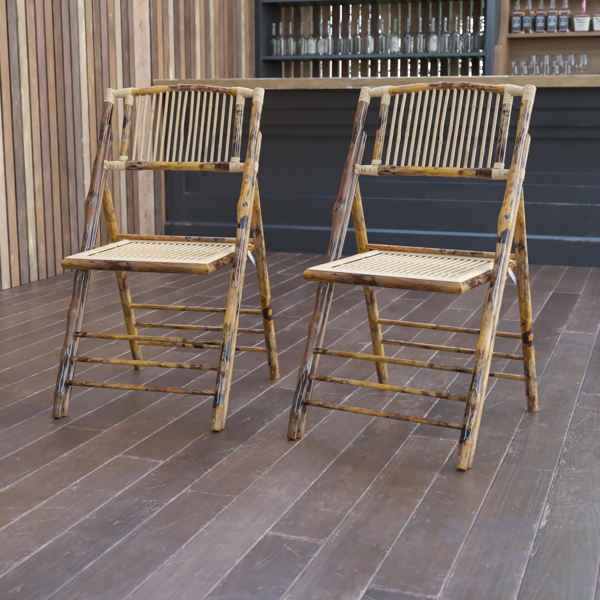2Pack Bamboo Wood Folding Chair