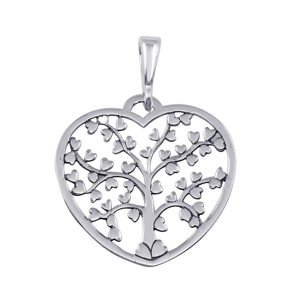 PARIKHS Flat Heart Shaped Heart Tree Pendant with chain in 925 Sterling Silver