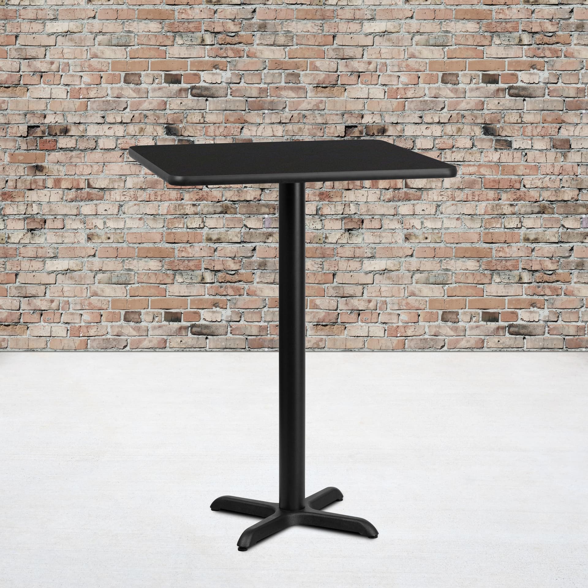 30" Square Black Laminate Table Top with 22" x 22" Bar Height Table Base