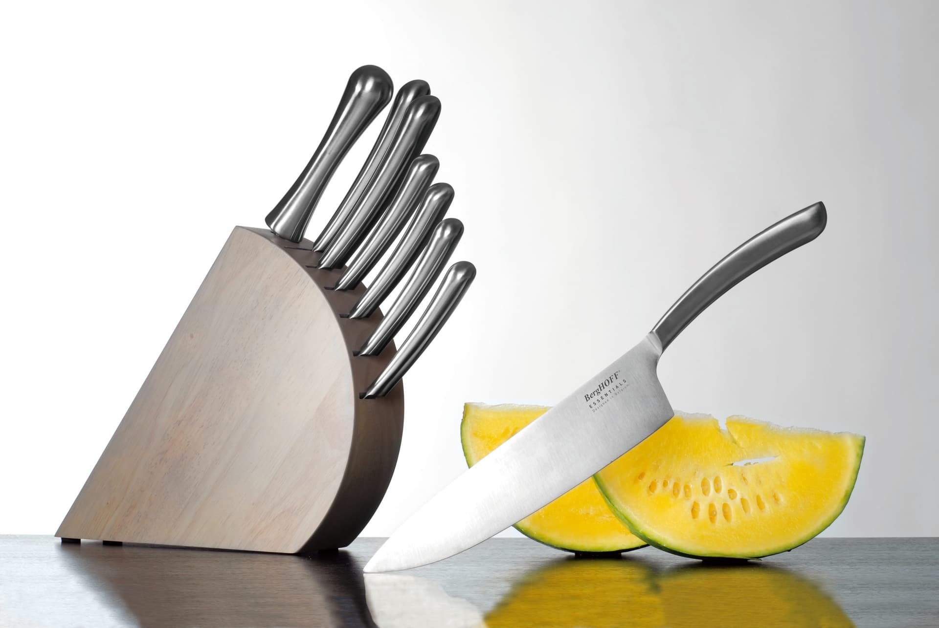 Essentials 8pc Stainless Steel Knife Set with Block, Concavo