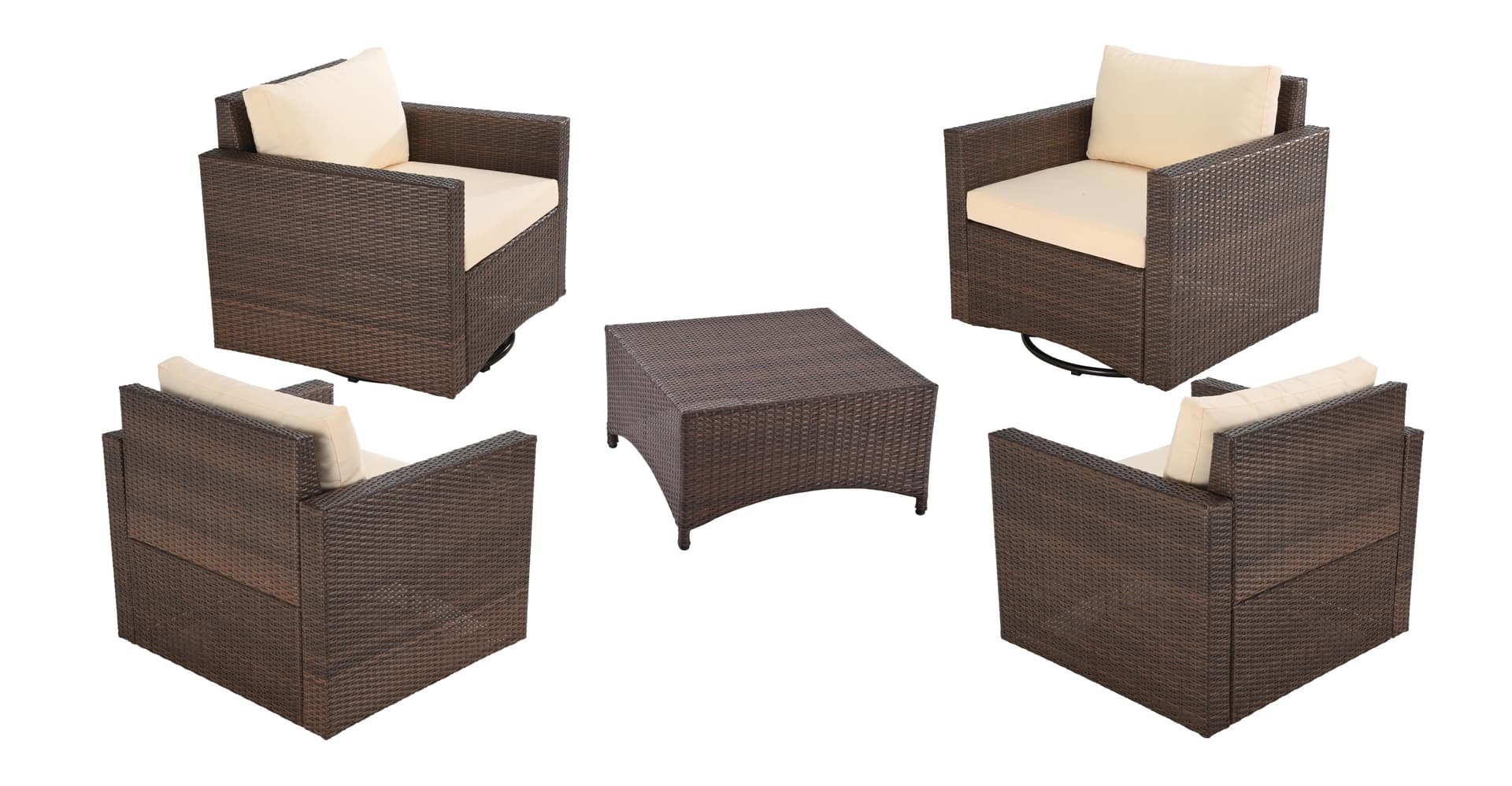 360 Degree Glider Chair, Set of 4 w/Coffee Table - Dark Brown