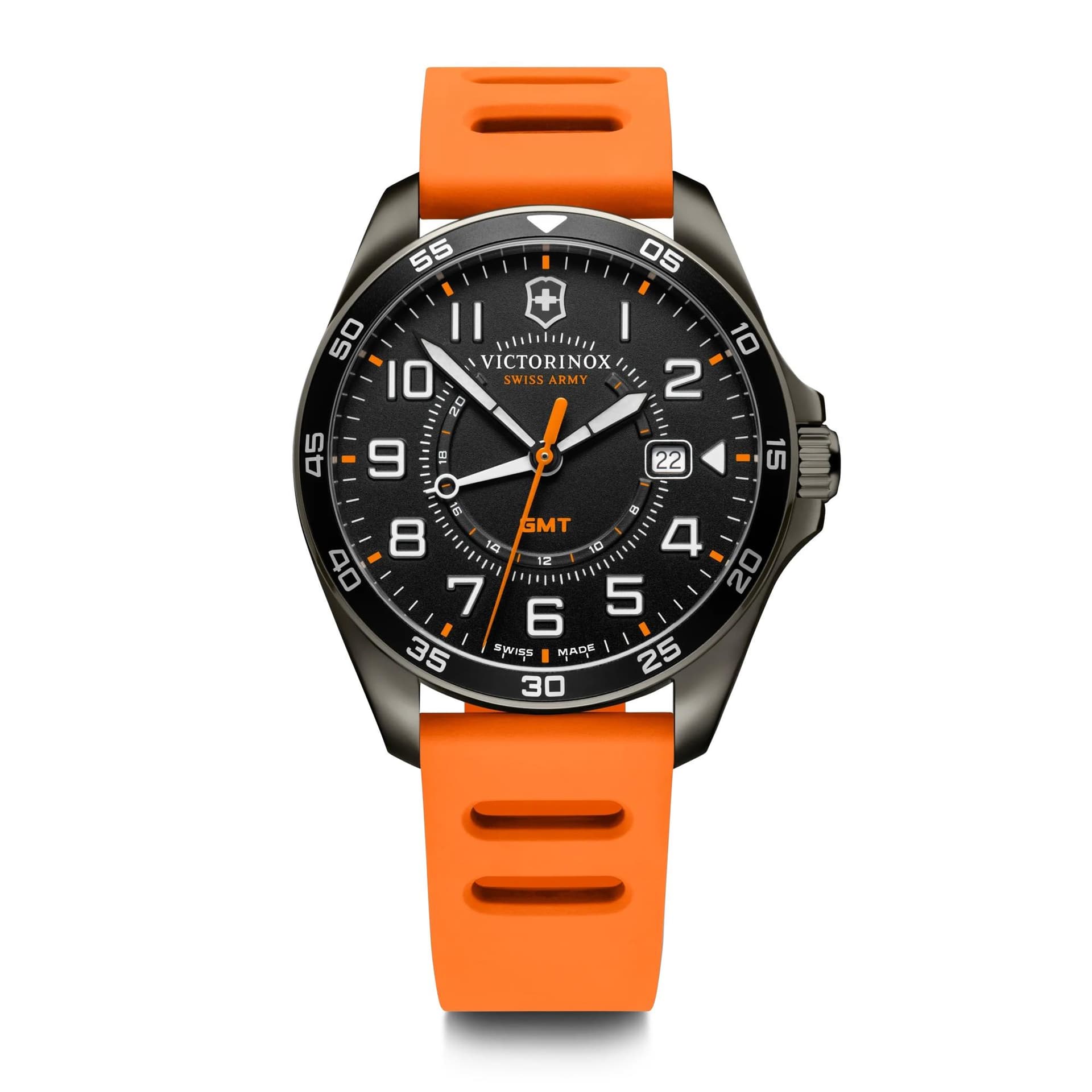 FieldForce GMT 42mm, gun metal, black dial, gun metal bezel, orange rubber strapQ1/2020