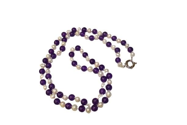 Latonia Cabella created Pearl and Natural Amethyst 30" Necklace