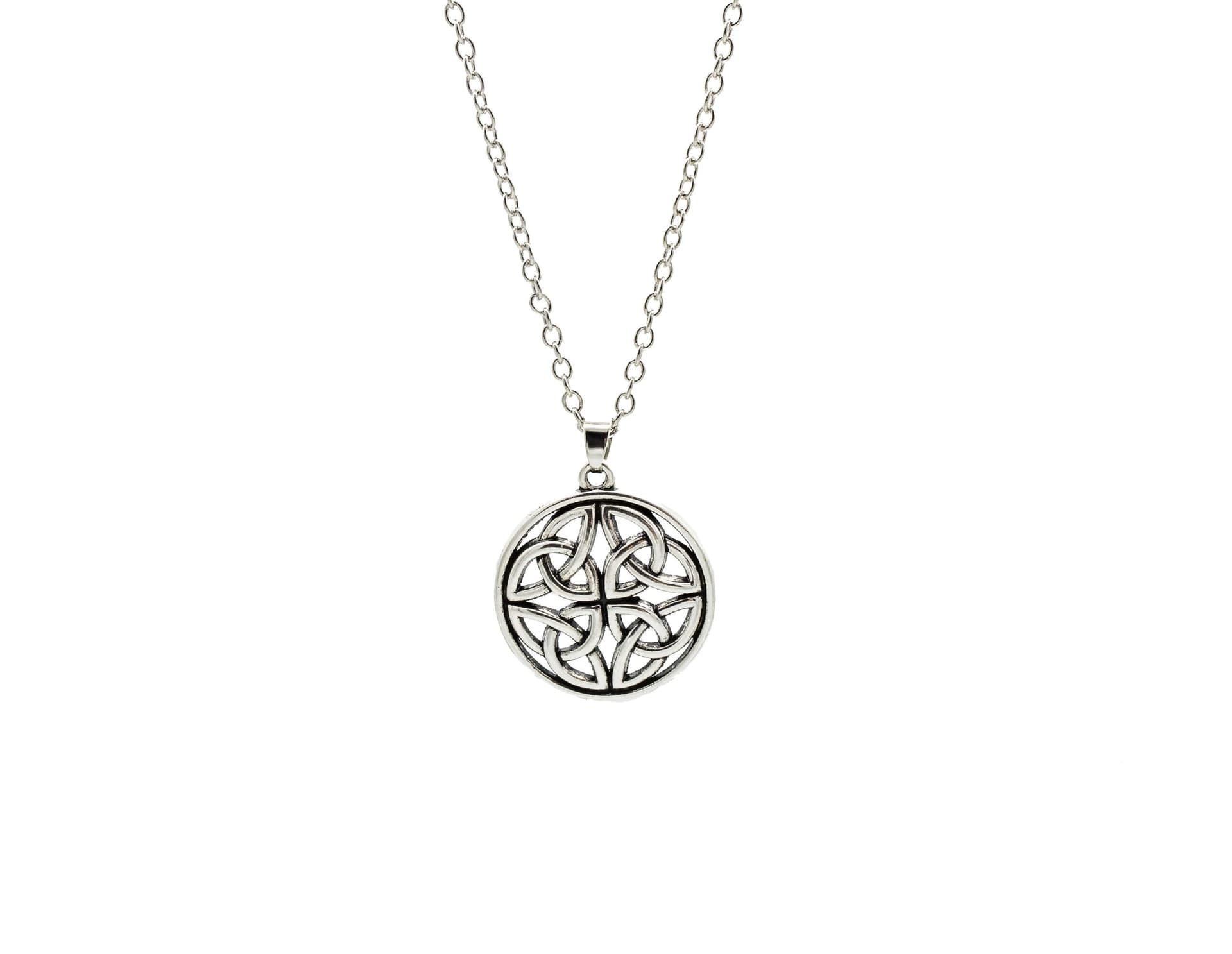 Antique Silver Plated Circle Round Triquetra Knot Necklace