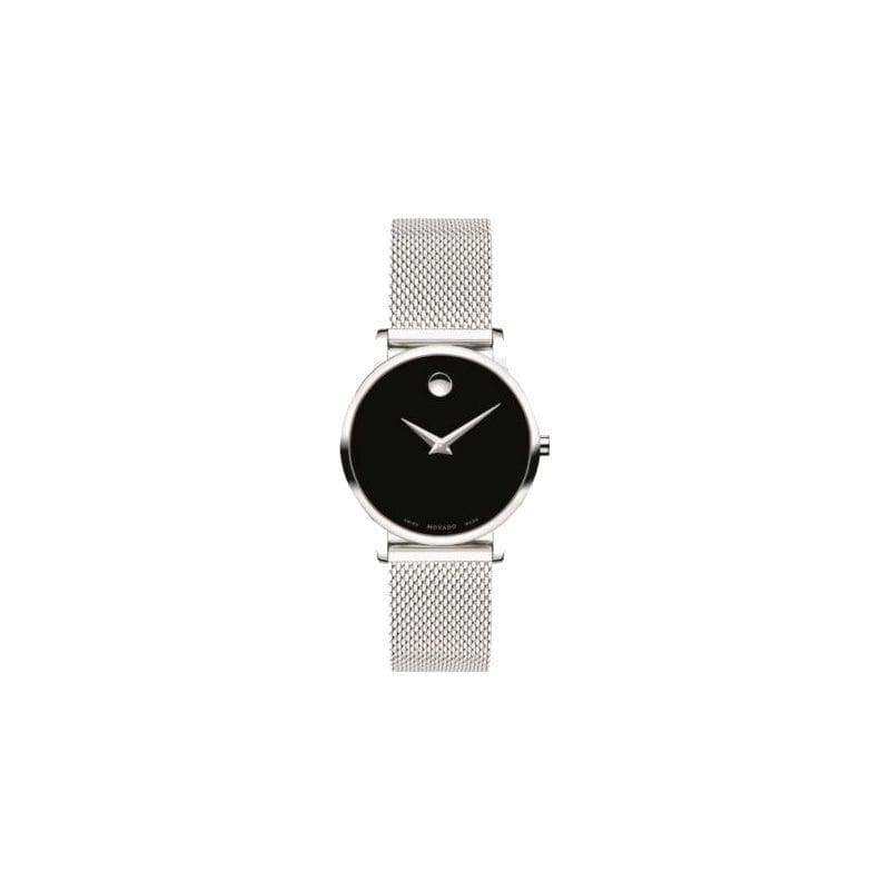 Ladies' Museum Classic Silver-Tone Stainless Steel Mesh Watch Black Dial