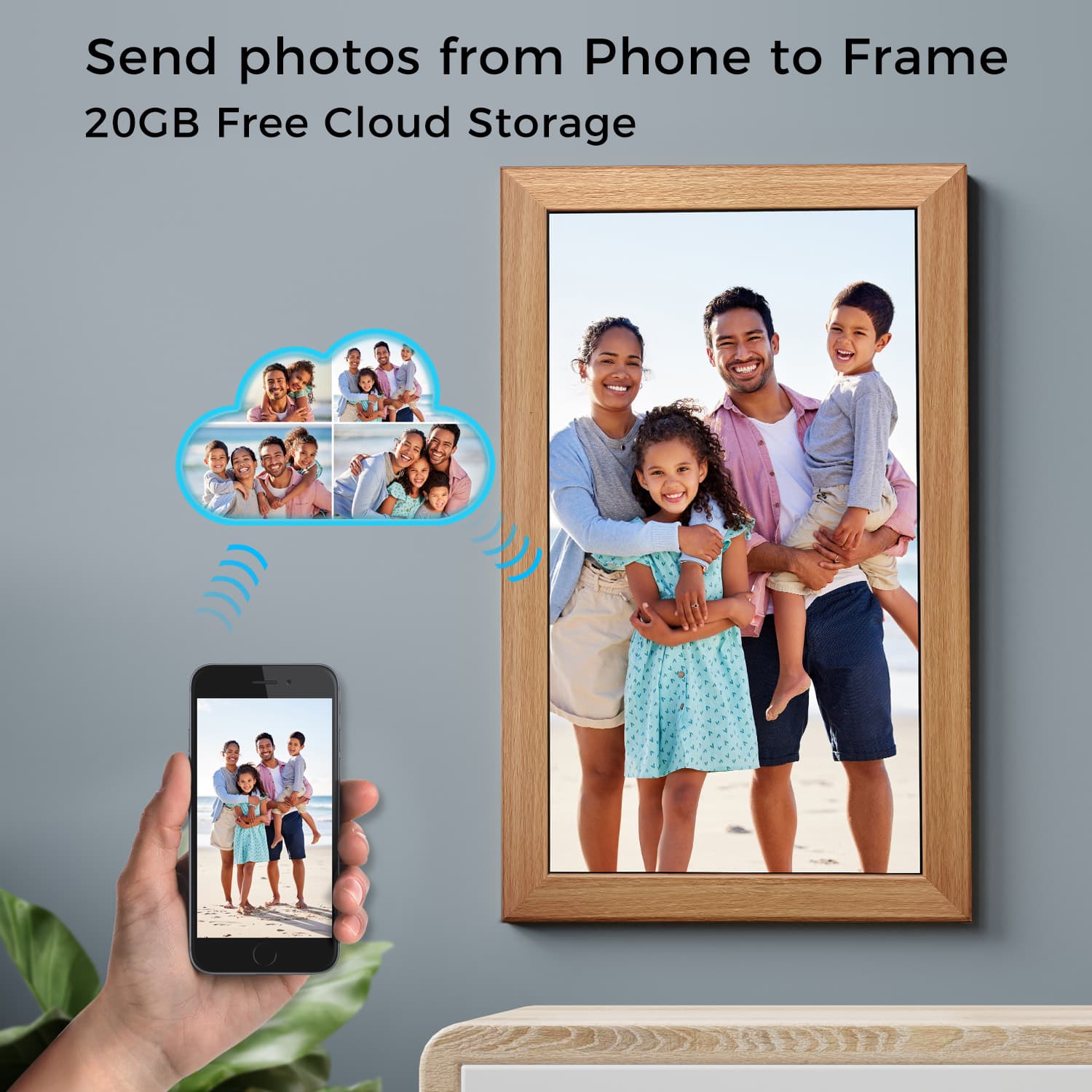 21.5” True Cloud Frame, Send Photo Remotely, Enhanced Photo Experience w/ HD IPS LCD Screen, 120GB Cloud Storage, 32GB Flash Storage, Auto-Rotate