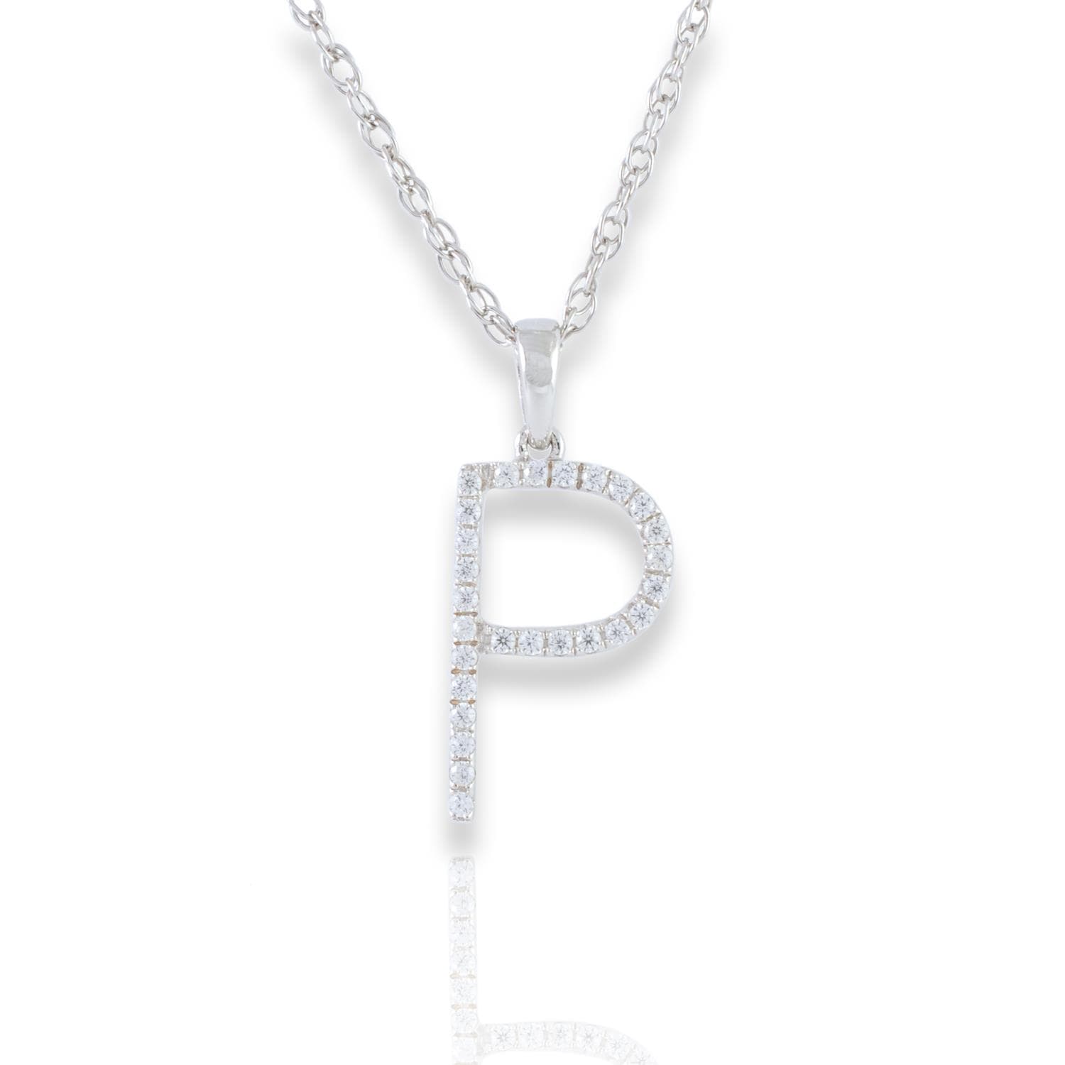 PARIKHS Diamond Initial Pendant Alphabet 'P' in 10K White Gold 0.10 ct , IJK color - I3 clarity