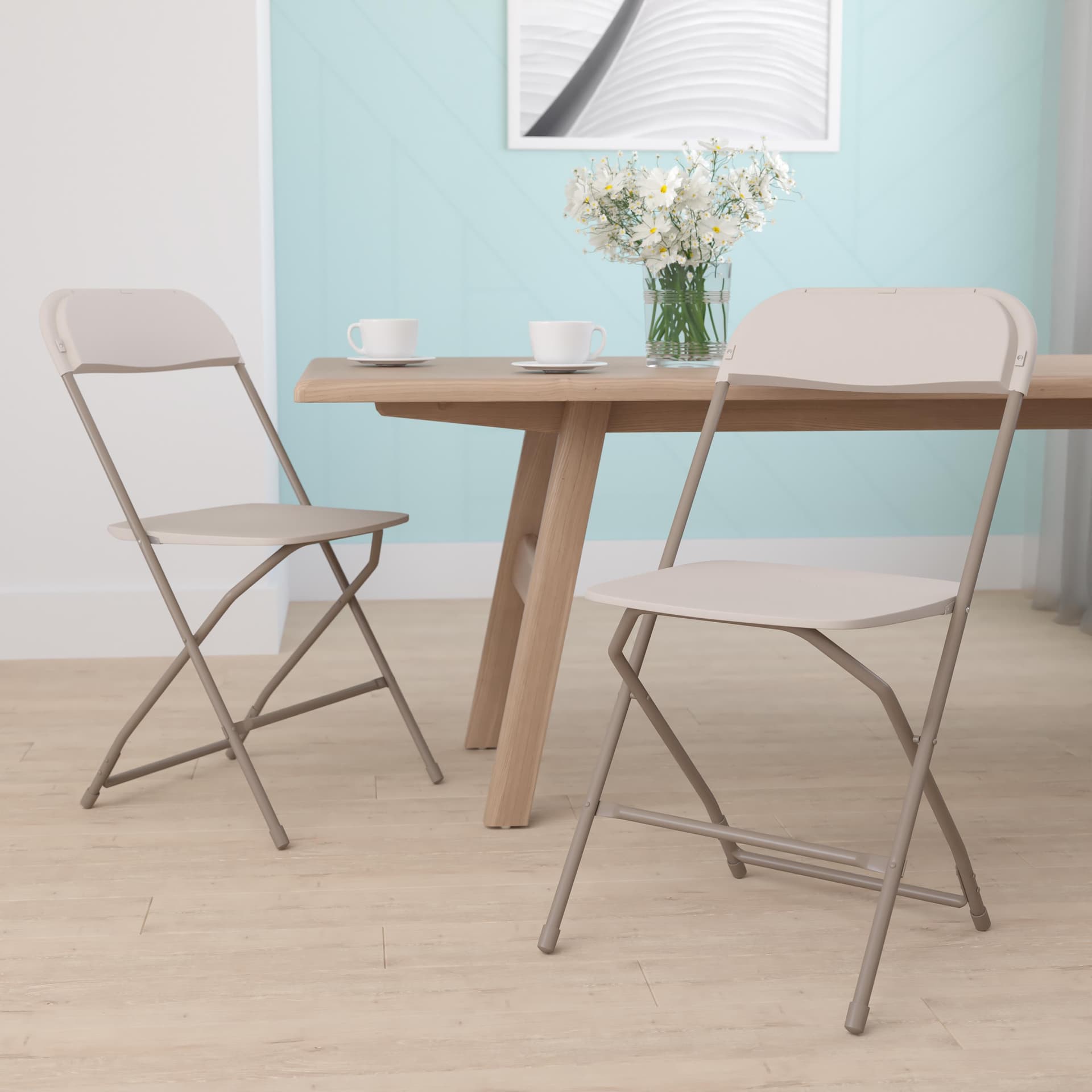 Folding Chair - Beige Plastic 2 Pack 650LB Weight Capacity