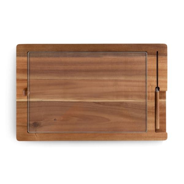 Ventana - Tempered Glass and Acacia Cheese Board and Knife Set, (Acacia Wood)