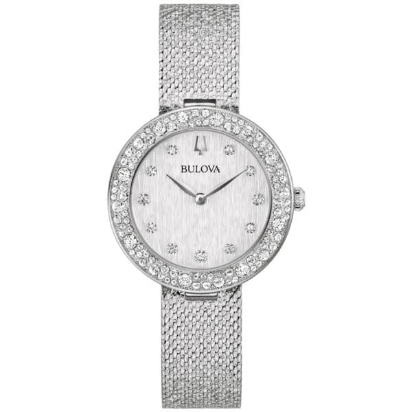 Ladies' Champagne Crystal Silver-Tone Mesh Strap Watch Silver Dial