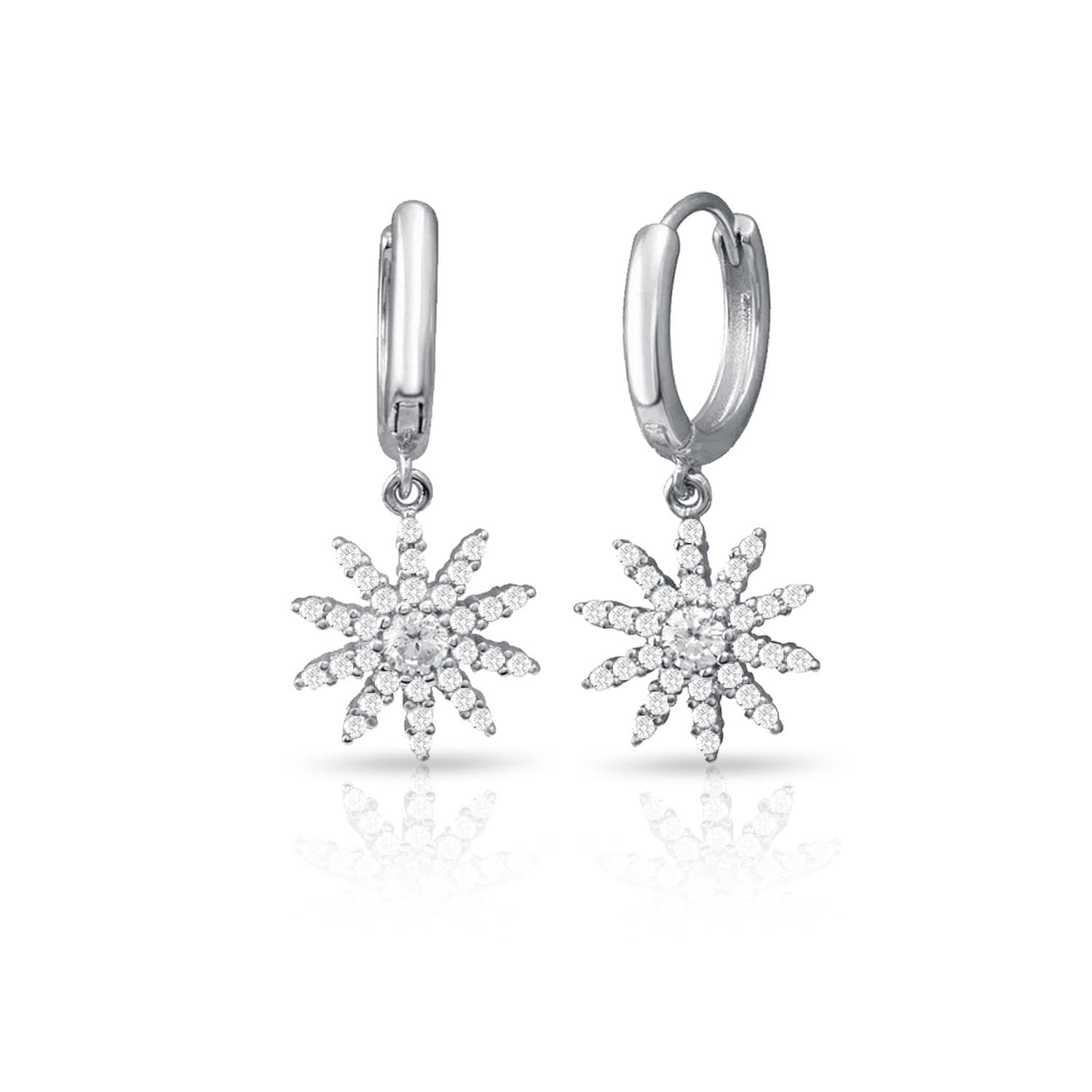 PARIKHS Rhodium Plated Sun Clear CZ hoop Earrings in 925 Sterling Silver