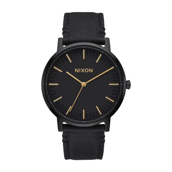 Men's Porter Black Leather Strap Watch Black Dial