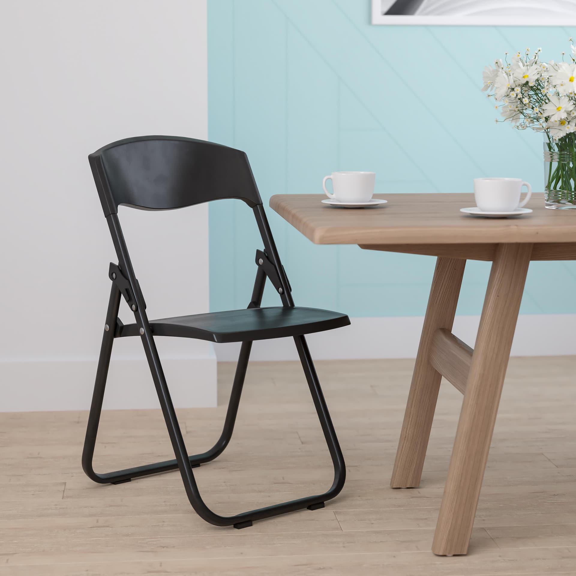500 lb. Capacity Heavy Duty Black Folding Chair with Built-in Ganging Brackets