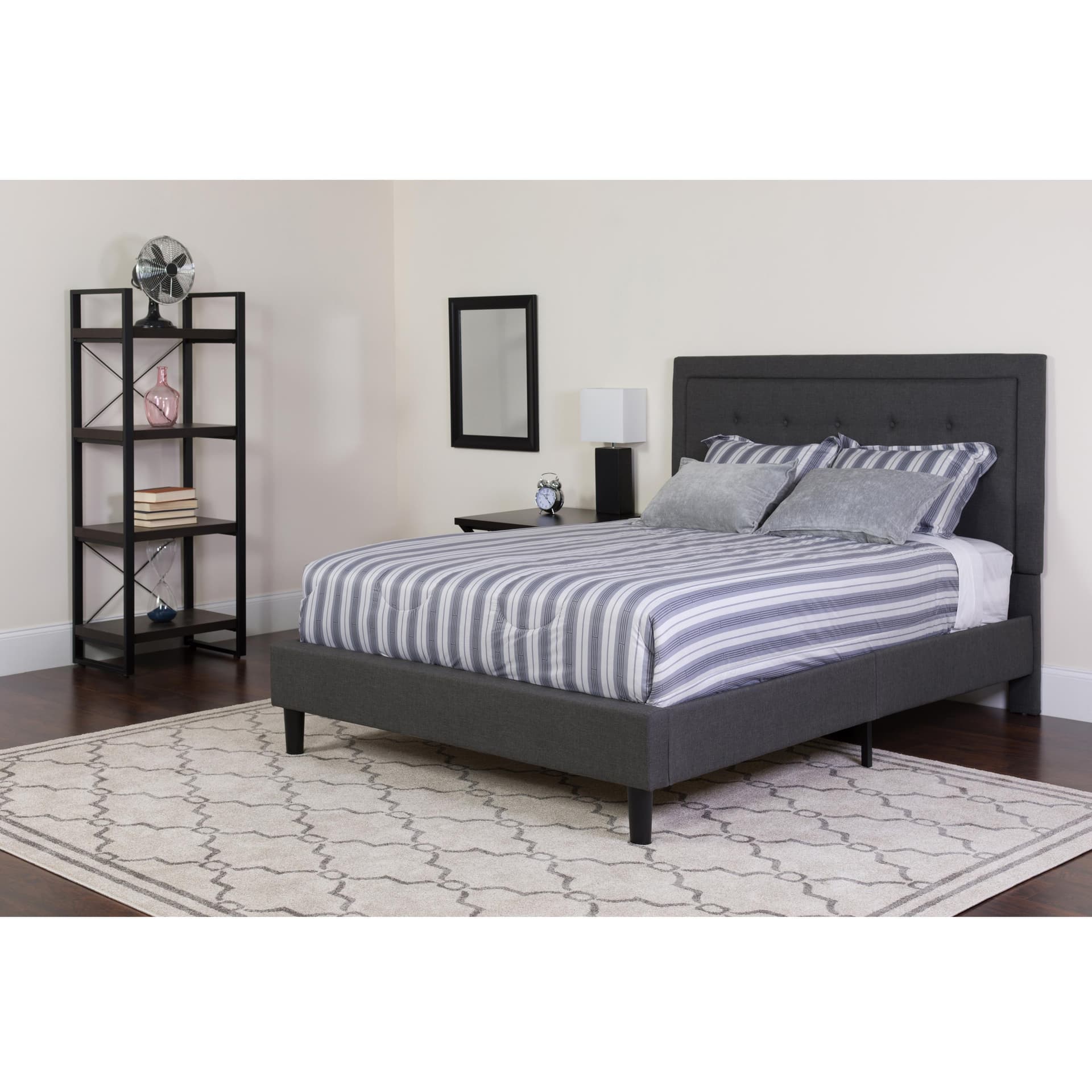 Full Size Panel Tufted Upholstered Platform Bed in Dark Gray Fabric