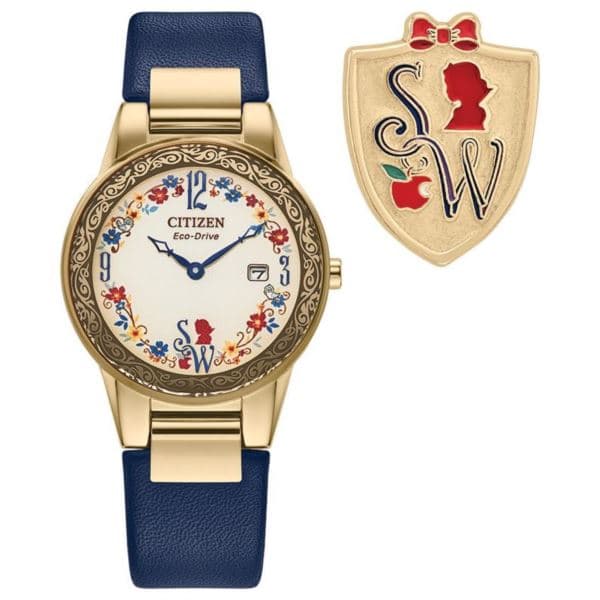 Ladies' Snow White Flora Eco-Drive Blue Leather Strap Watch Pale Gold Dial