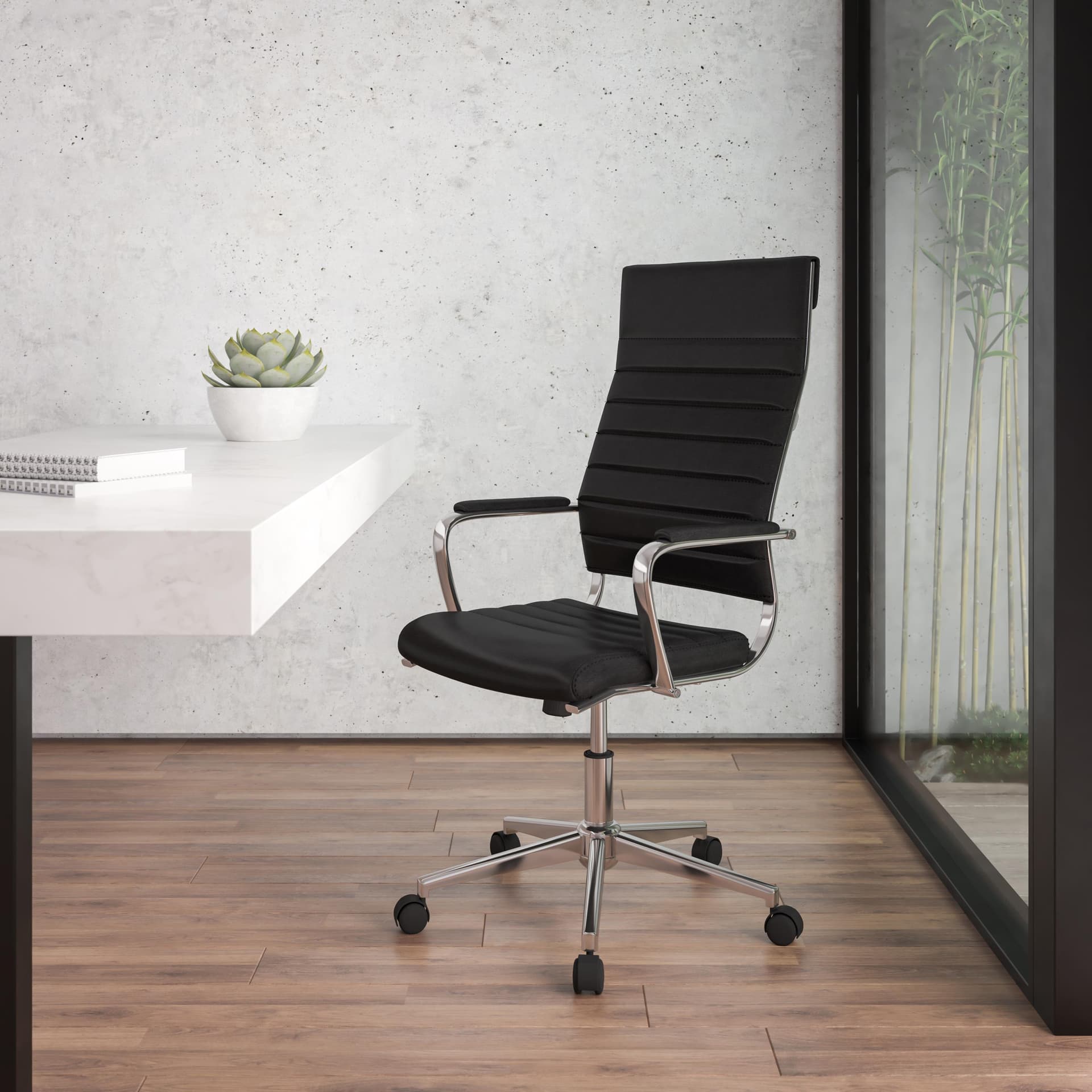 High Back Black LeatherSoft Ribbed Executive Swivel Office Chair
