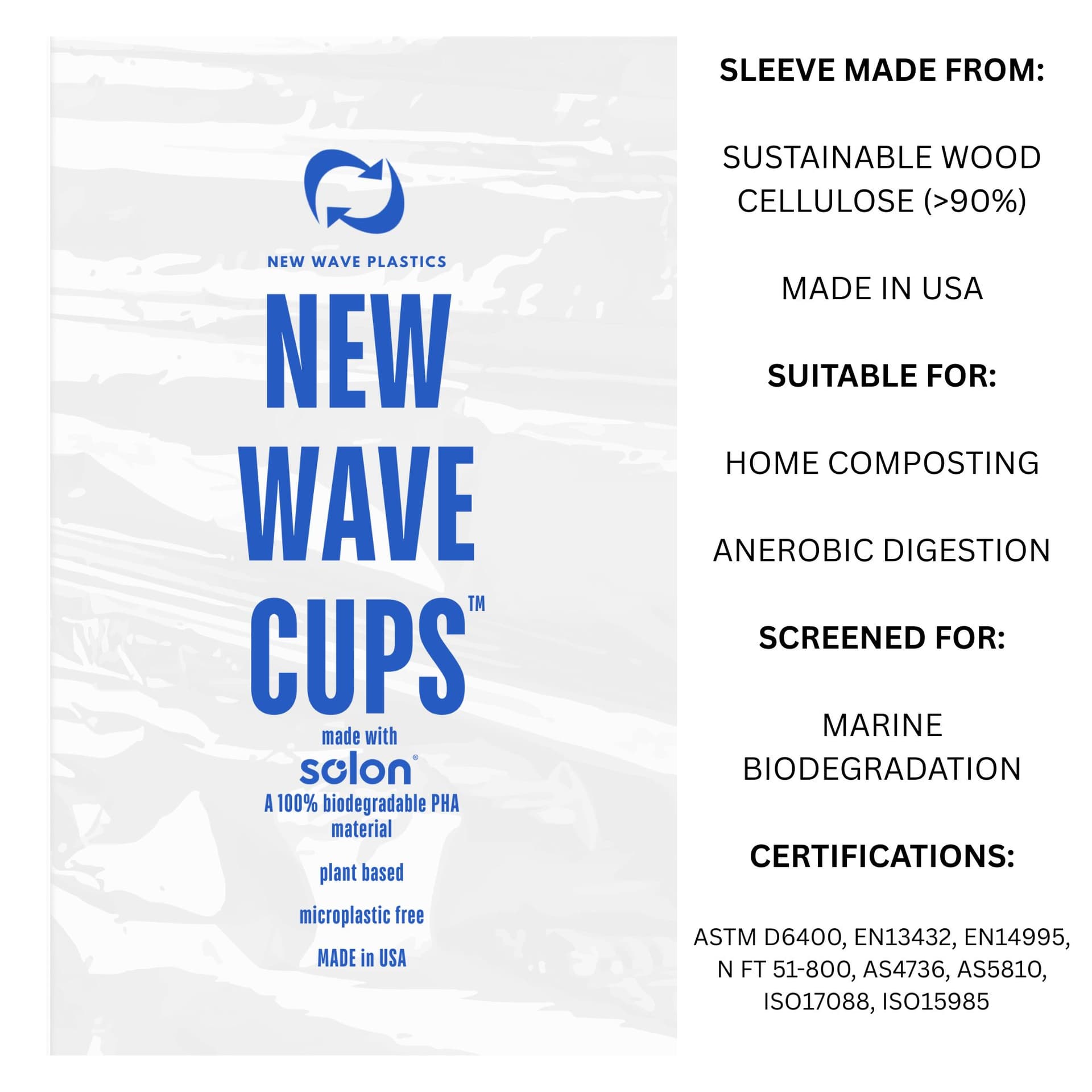 New Wave Cups™ 16 oz Biodegradable PHA Plant-Based Cups | 30 Count Sleeve |