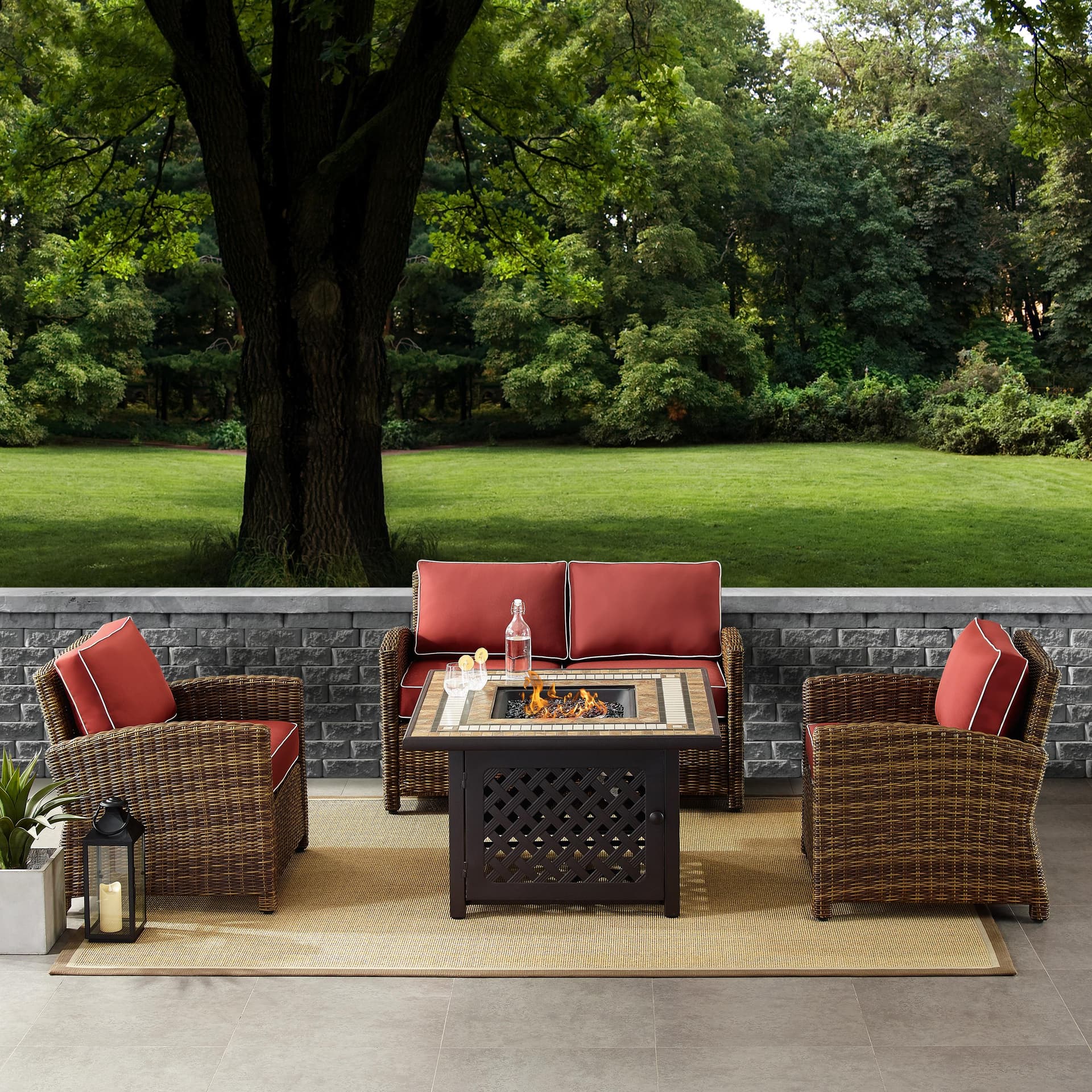 Bradenton 4 Piece Outdoor Wicker Seating Set With Sangria Cushions