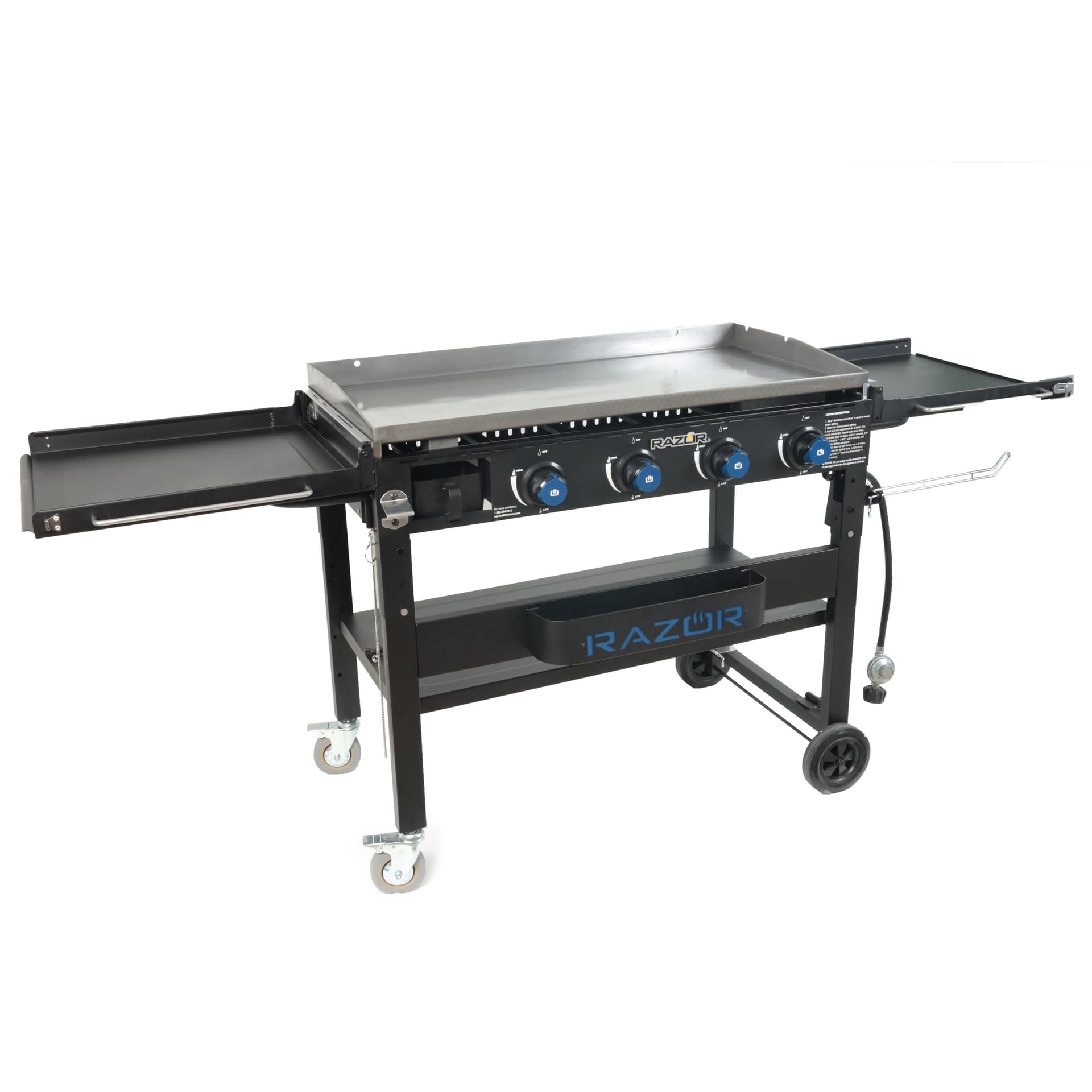 Razor 4-Burner Griddle Grill w/Foldable Shelves (Includes Condiment Tray & Wind Guards)