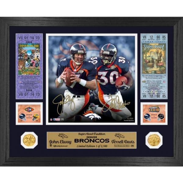 Elway & Davis Broncos Super Bowl Traditions Photo Mint