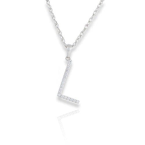 PARIKHS Diamond Initial Pendant Alphabet 'L' in 10K White Gold 0.10 ct , IJK color - I3 clarity