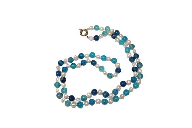Latonia Cabella created Pearl and Natural Blue Agate 30" Necklace