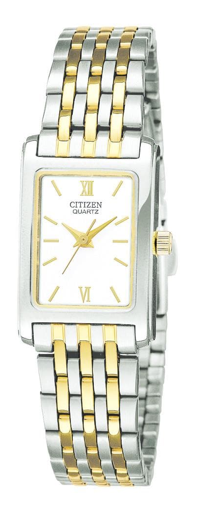Ladies' Quartz Two-Tone Stainless Steel Rectangle Watch White Dial