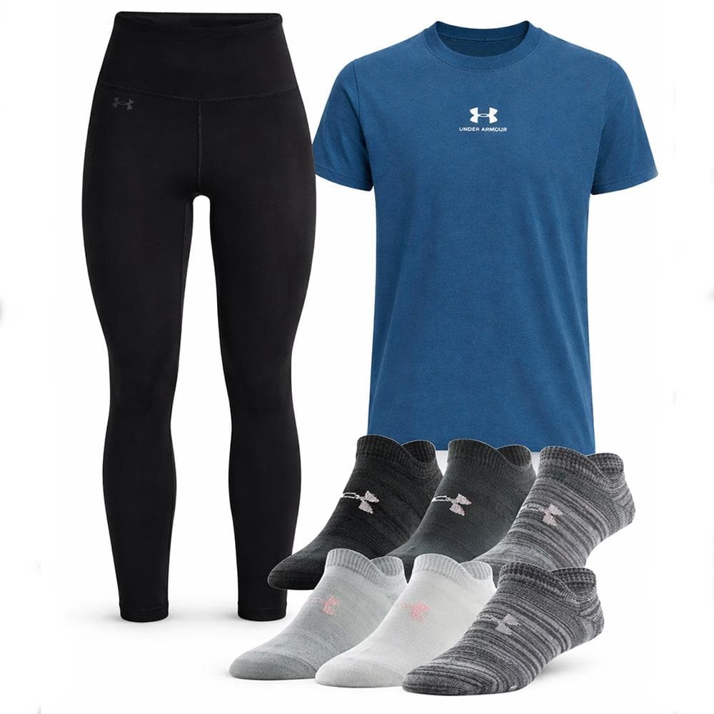UA Women's Tee/Legging/Socks Set-Wham Blue/Black/Multi-SM