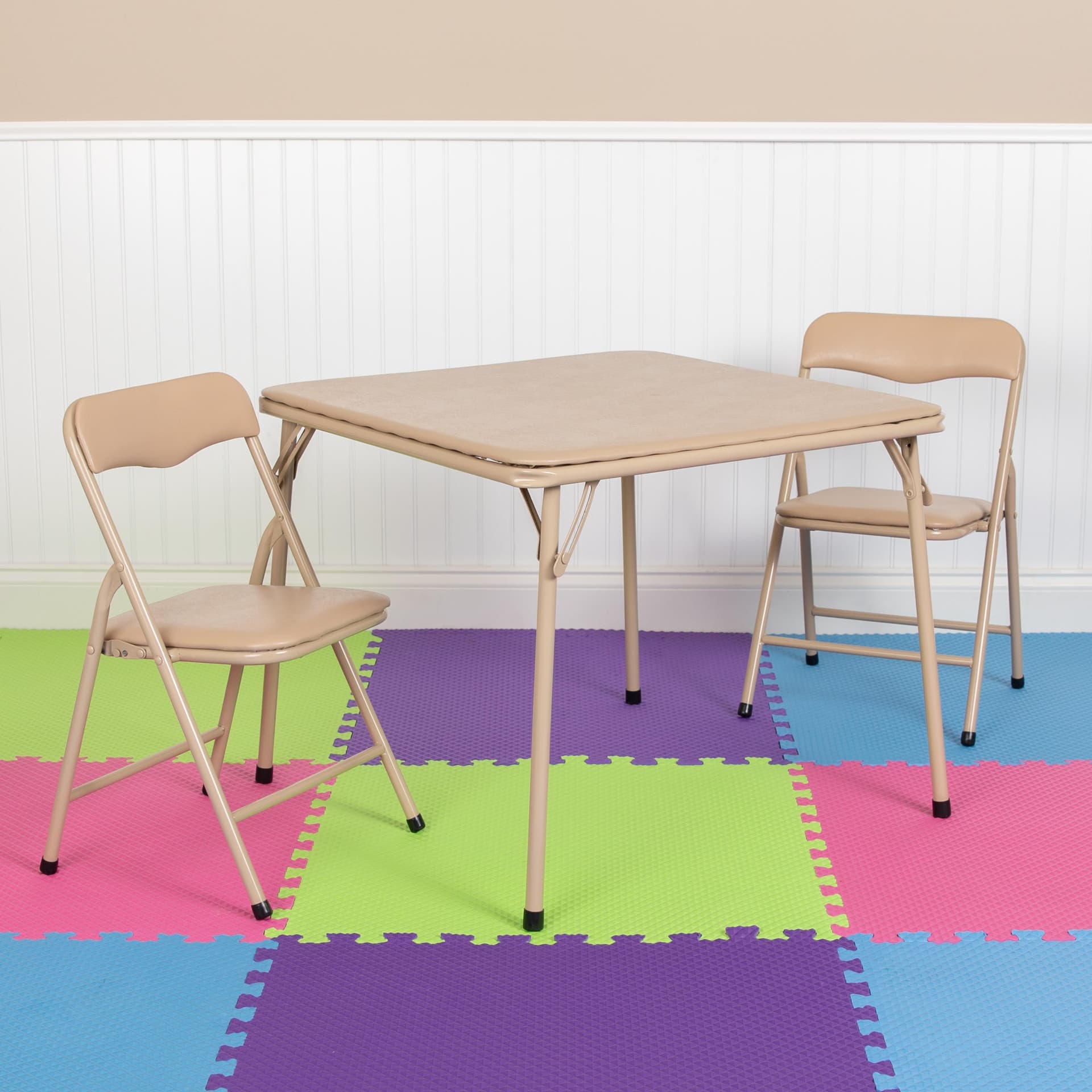 Kids Tan 3 Piece Folding Table and Chair Set - Kids Activity Table Set