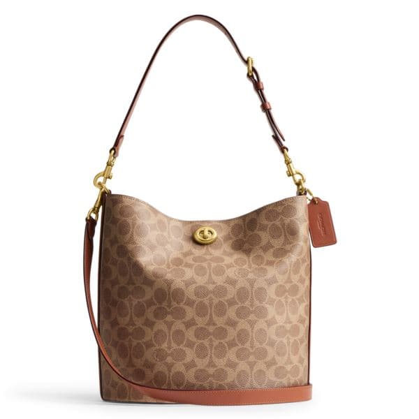 Coated Canvas Signature Willow Soft Bucket Bag - Tan Caramel/Brass