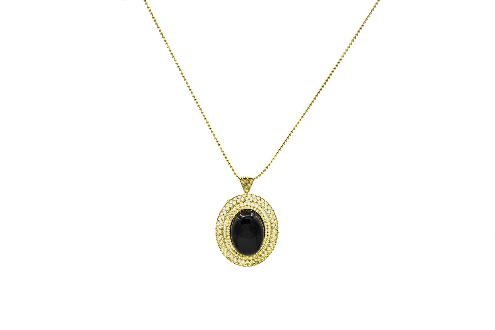 Gold Filigree Necklace with Black Center Stone