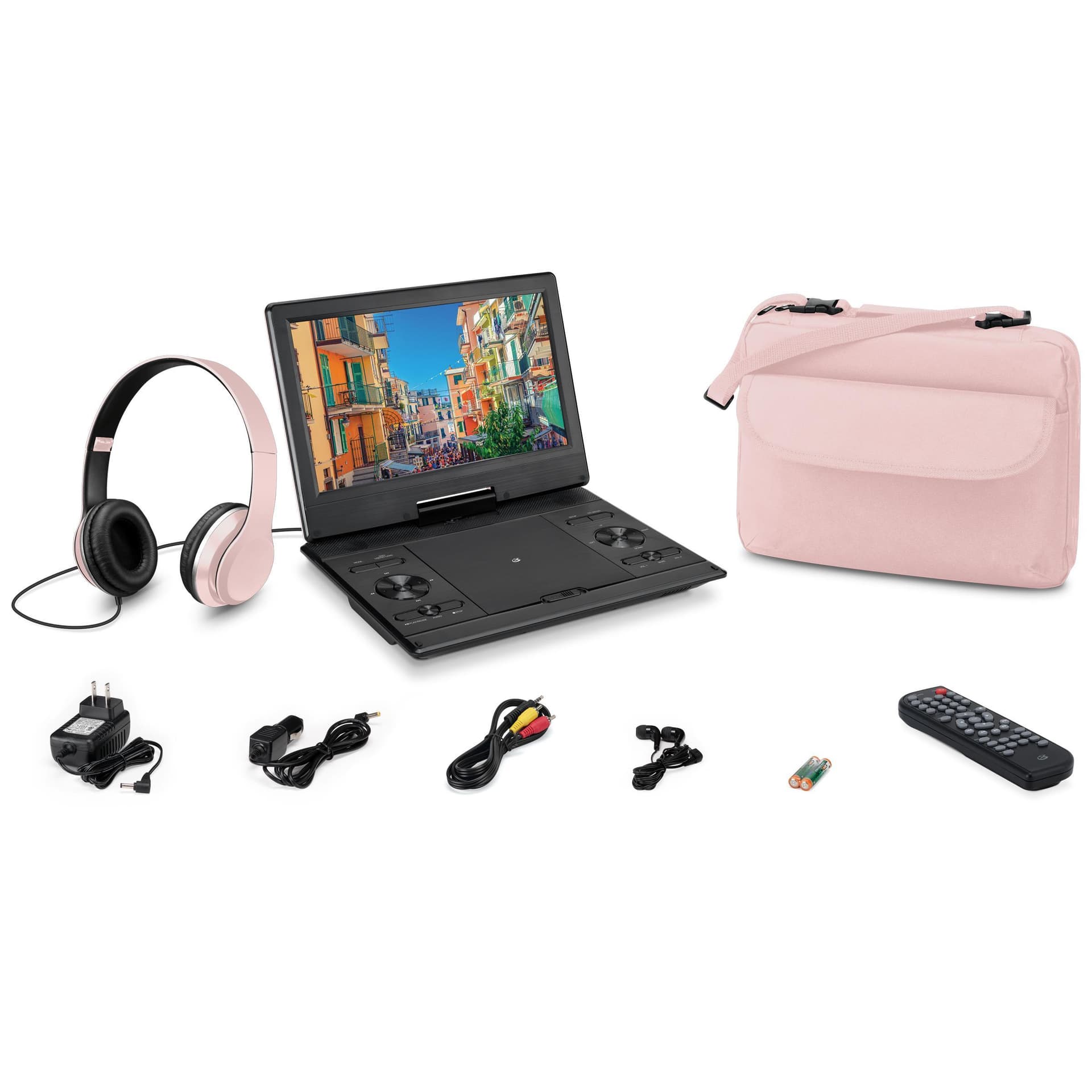 12" Portable Bluetooth DVD Player Bundle with Headphones - Light Pink