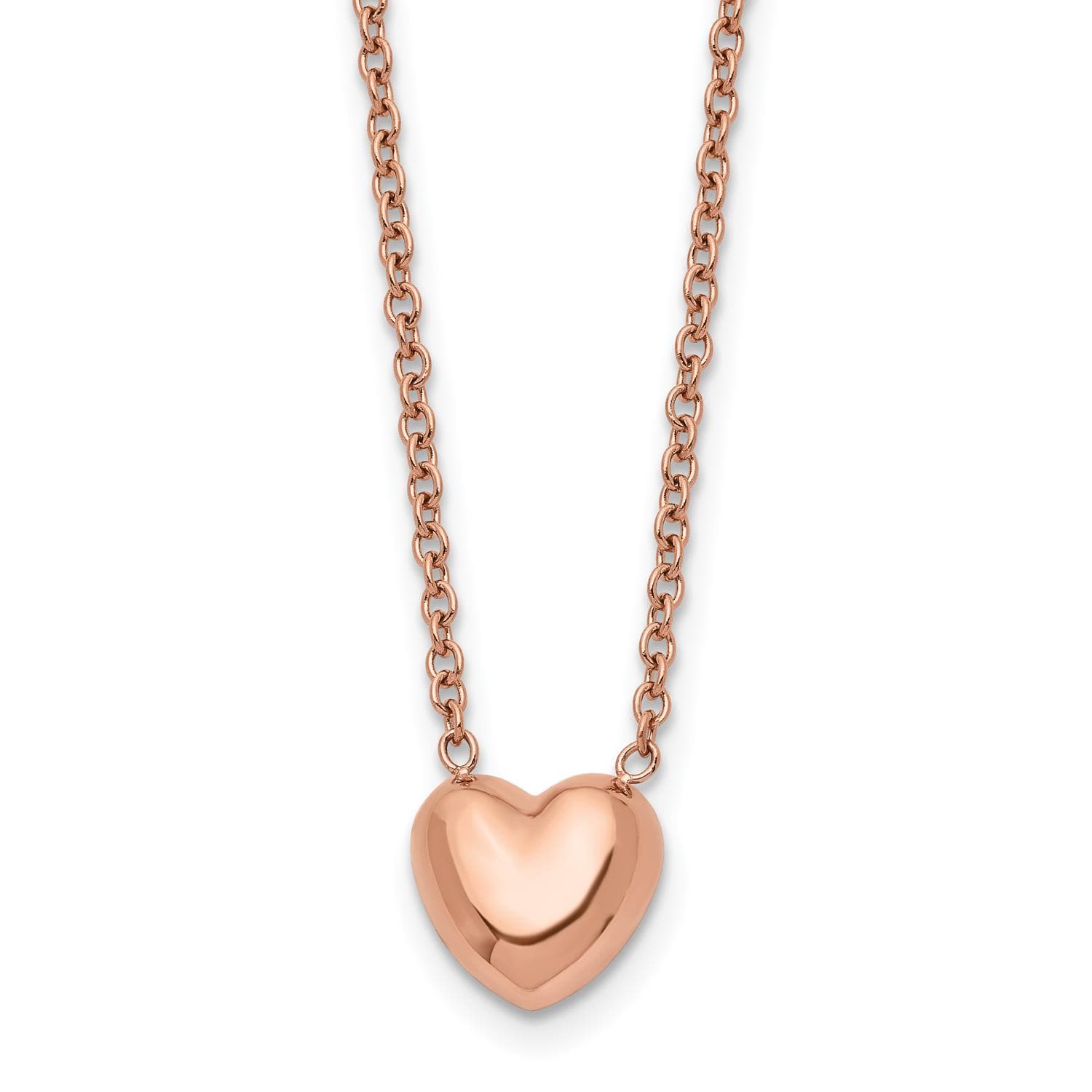Stainless Steel Polished Rose IP-plated Heart 17.5" Necklace