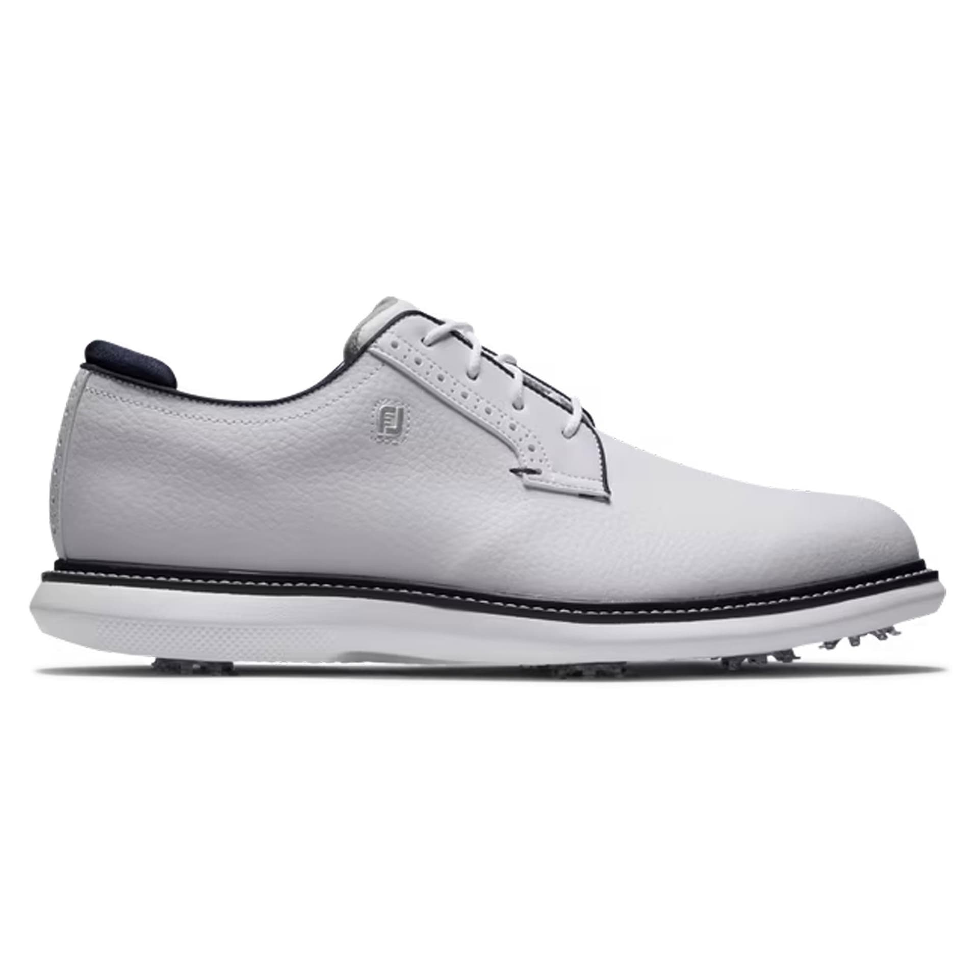 FootJoy Traditions Blucher Men's Spiked Golf Shoes - White/White/Navy/10.5 Medium