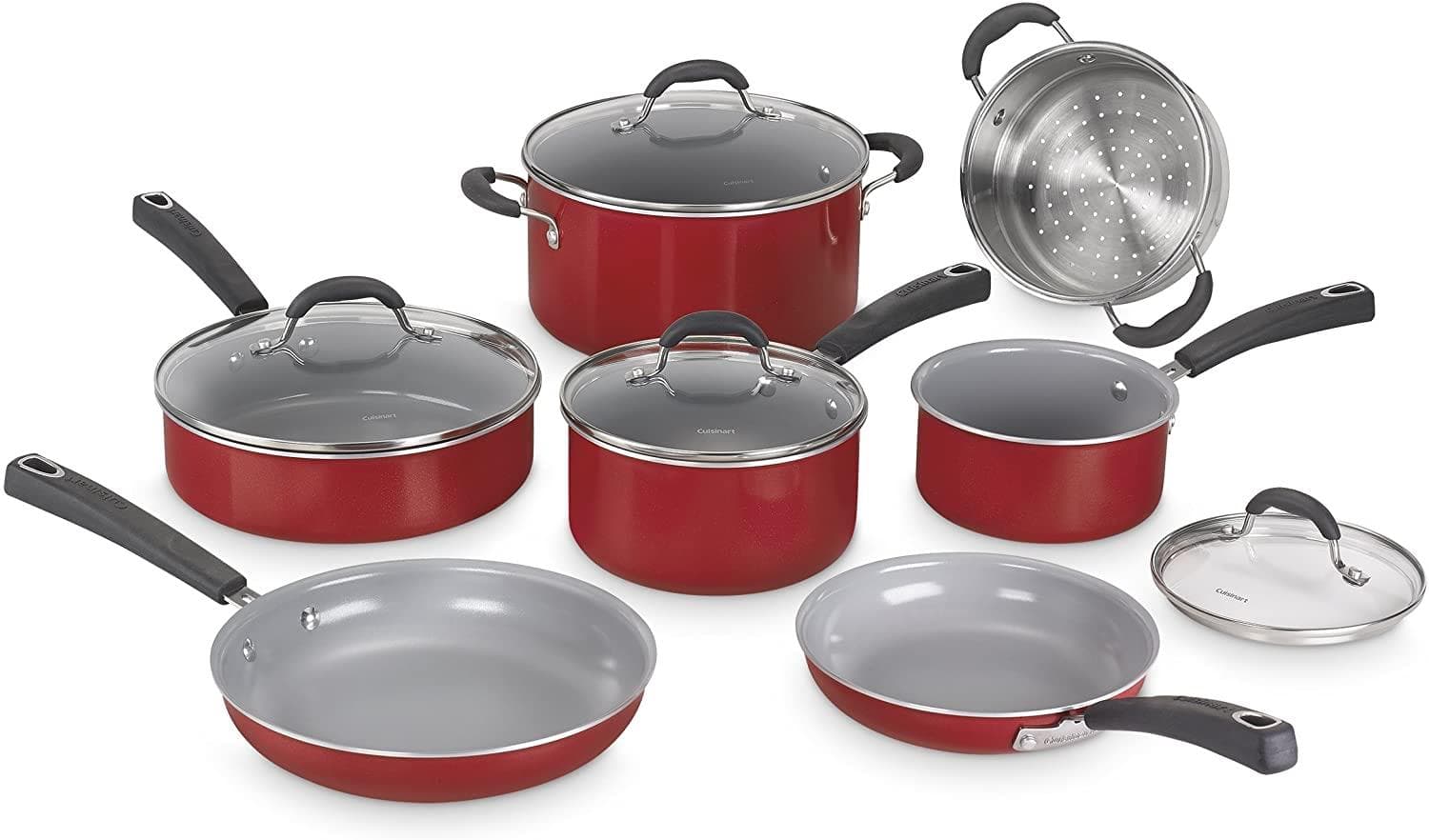 11pc Ceramica XT Nonstick Cookware: Red