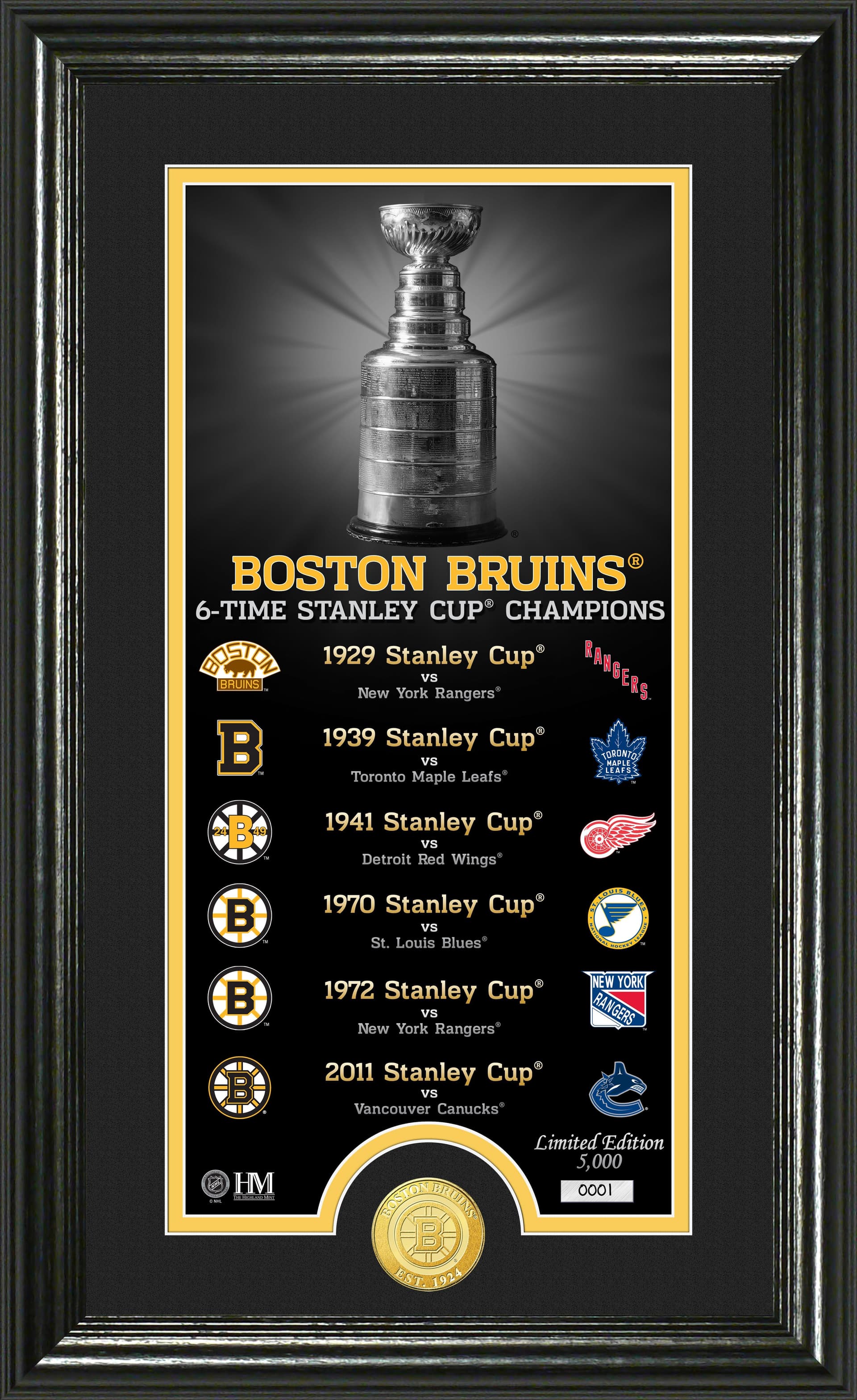 Boston Bruins "Legacy" Supreme Bronze Coin Panoramic Photo Mint