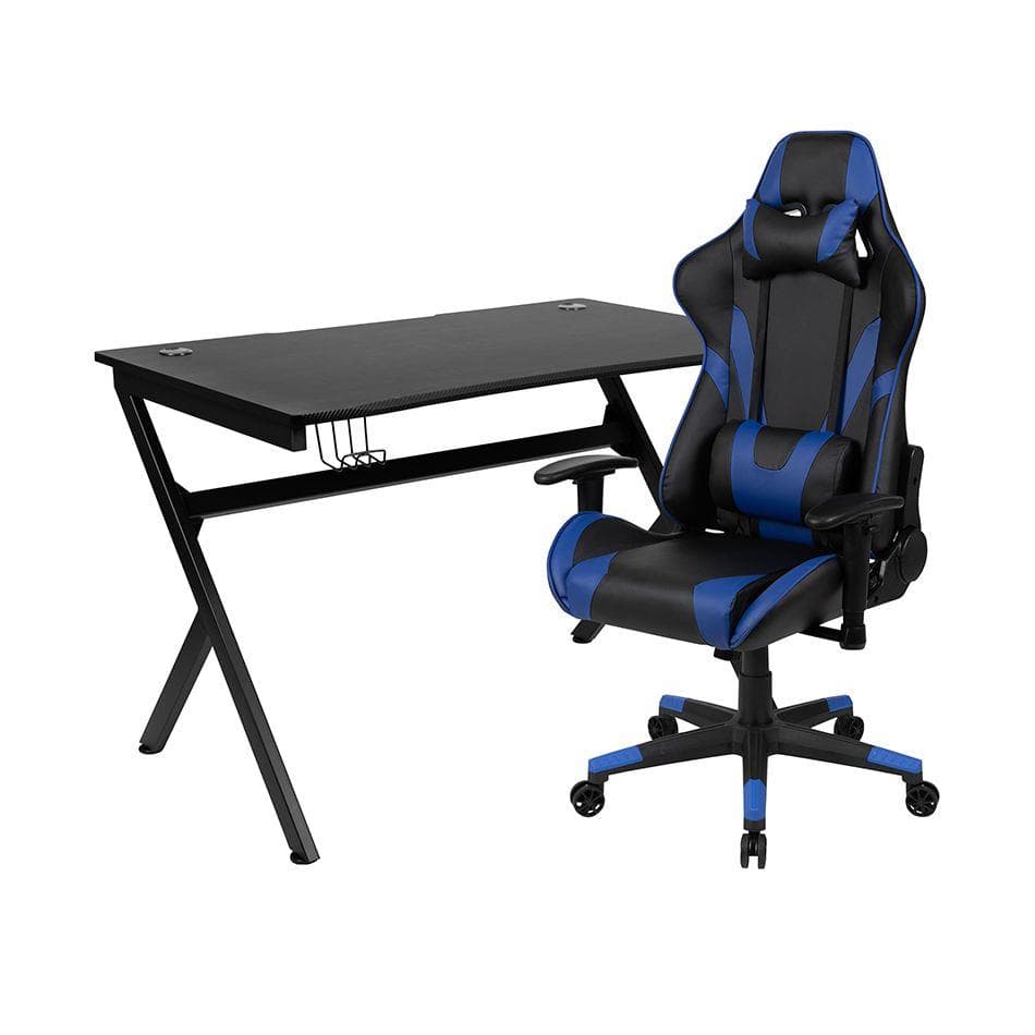 Black Gaming Desk and Blue X30 Series Gaming Chair Set