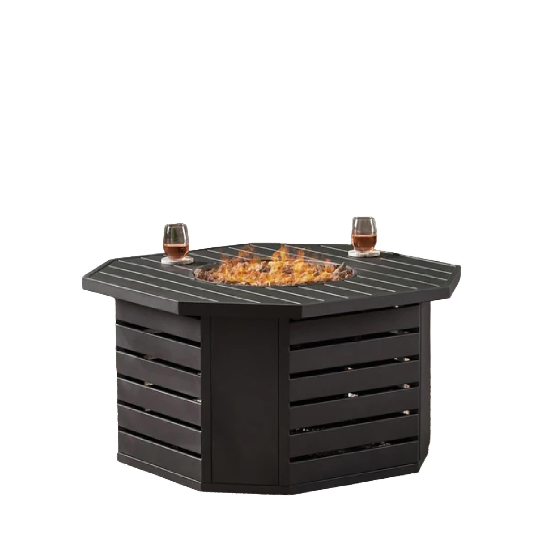 Outdoor Octagonal Iron Gas Fire Pit - Matte Black