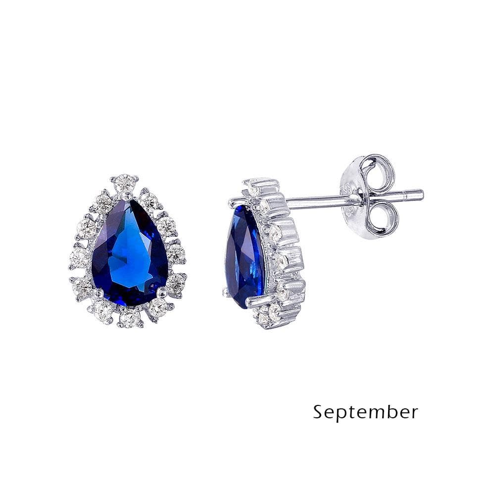PARIKHS Rhodium Plated Teardrop Halo CZ September Birthstone Earring in 925 Sterling Silver