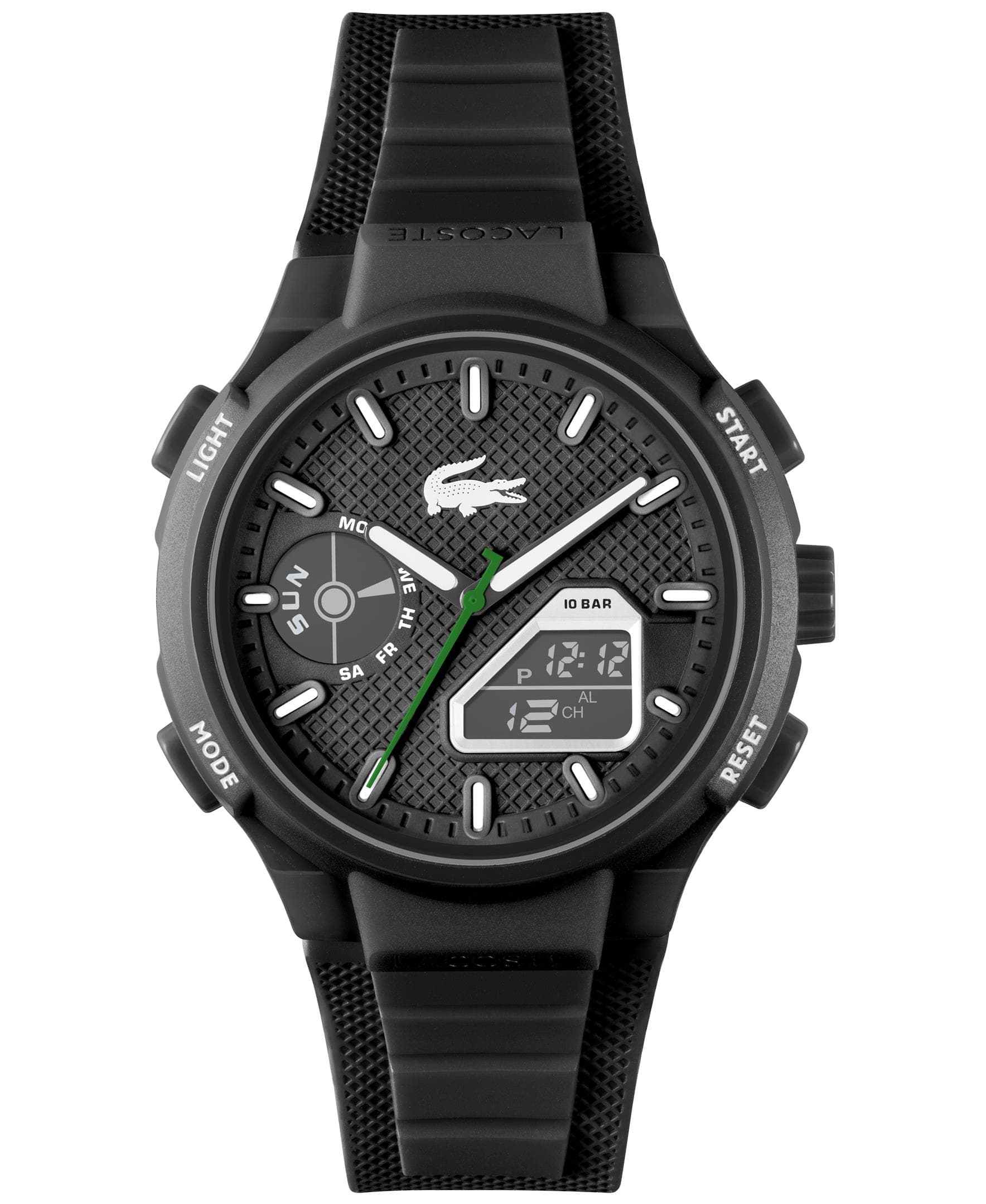 Lacoste L33-X. Gents. Black TR90 Case. Black Ana-Digi Dial. Black Silicone Strap.