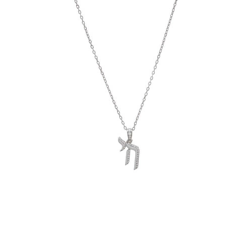 Mini CZ Pave Shape Chai Charm Necklace