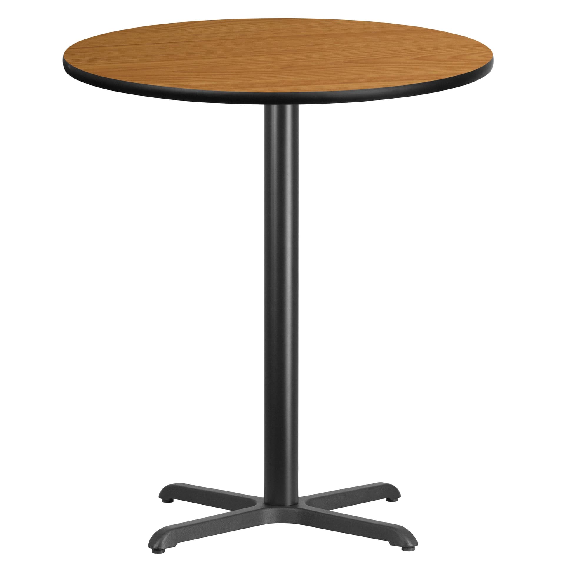 36" Round Natural Laminate Table Top with 30" x 30" Bar Height Table Base