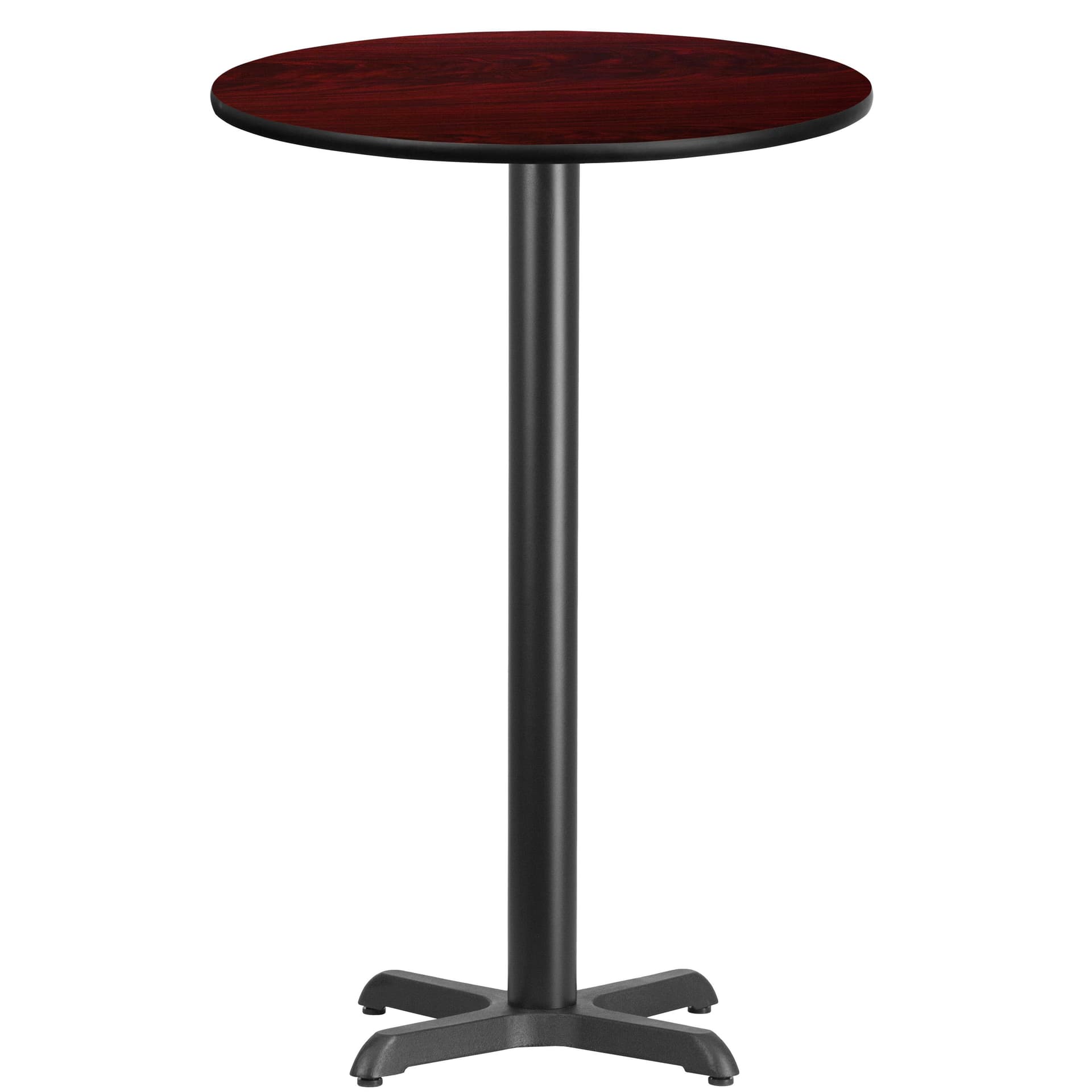 24" Round Mahogany Laminate Table Top with 22" x 22" Bar Height Table Base