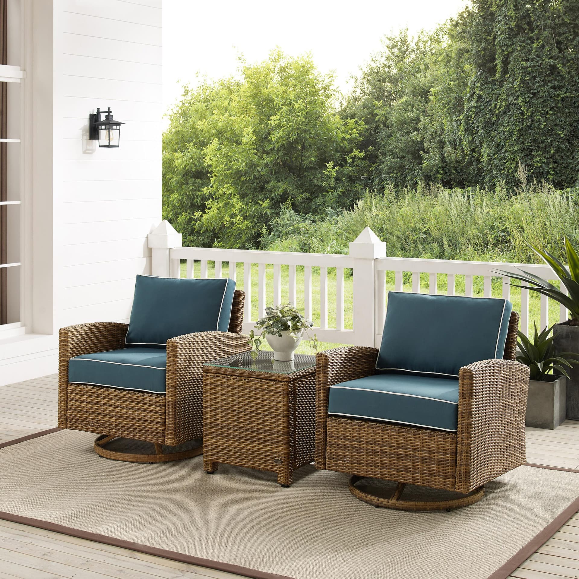 Bradenton 3Pc Wicker Swivel Rocker Outdoor Chair Set
