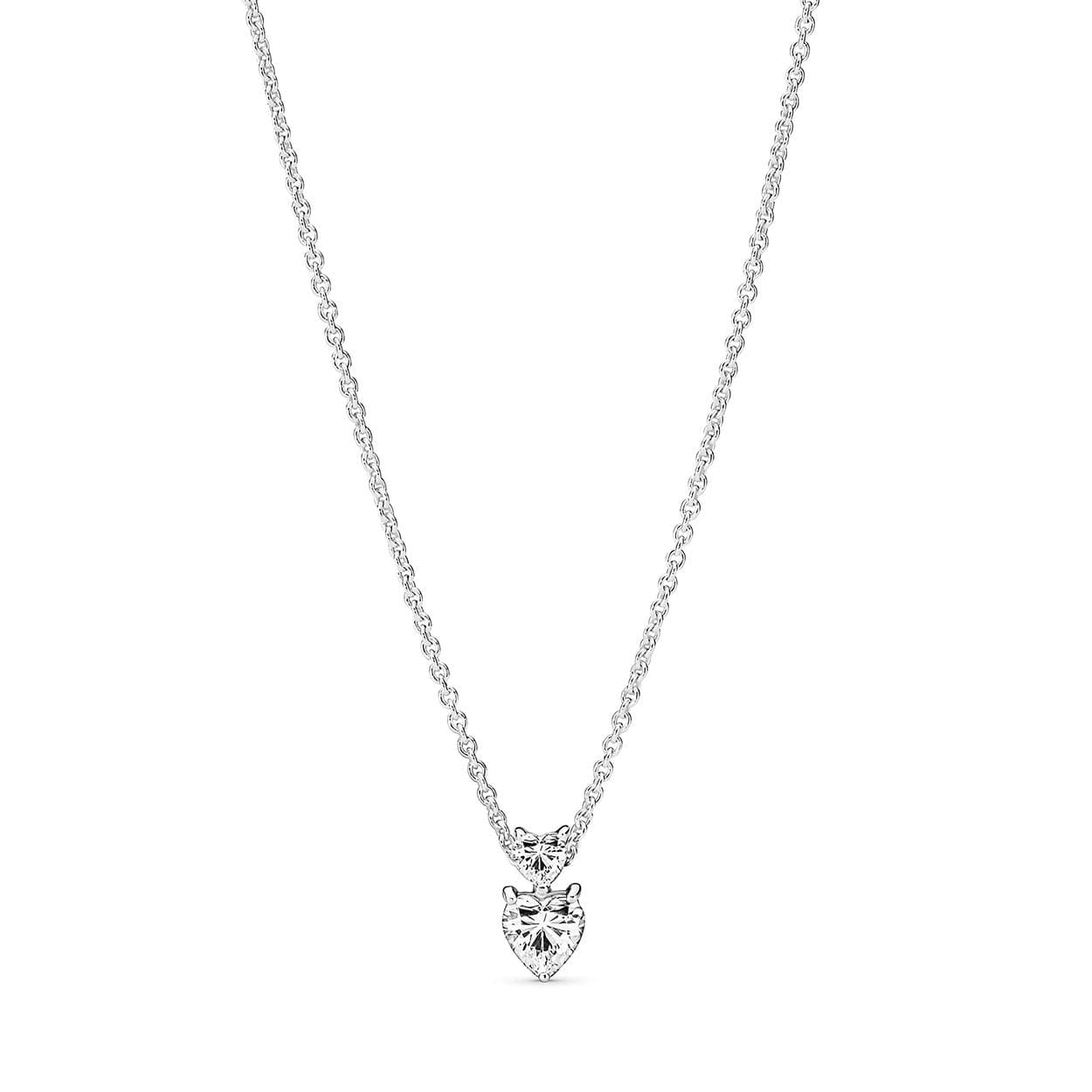 Double Heart Pendant Sparkling Necklace